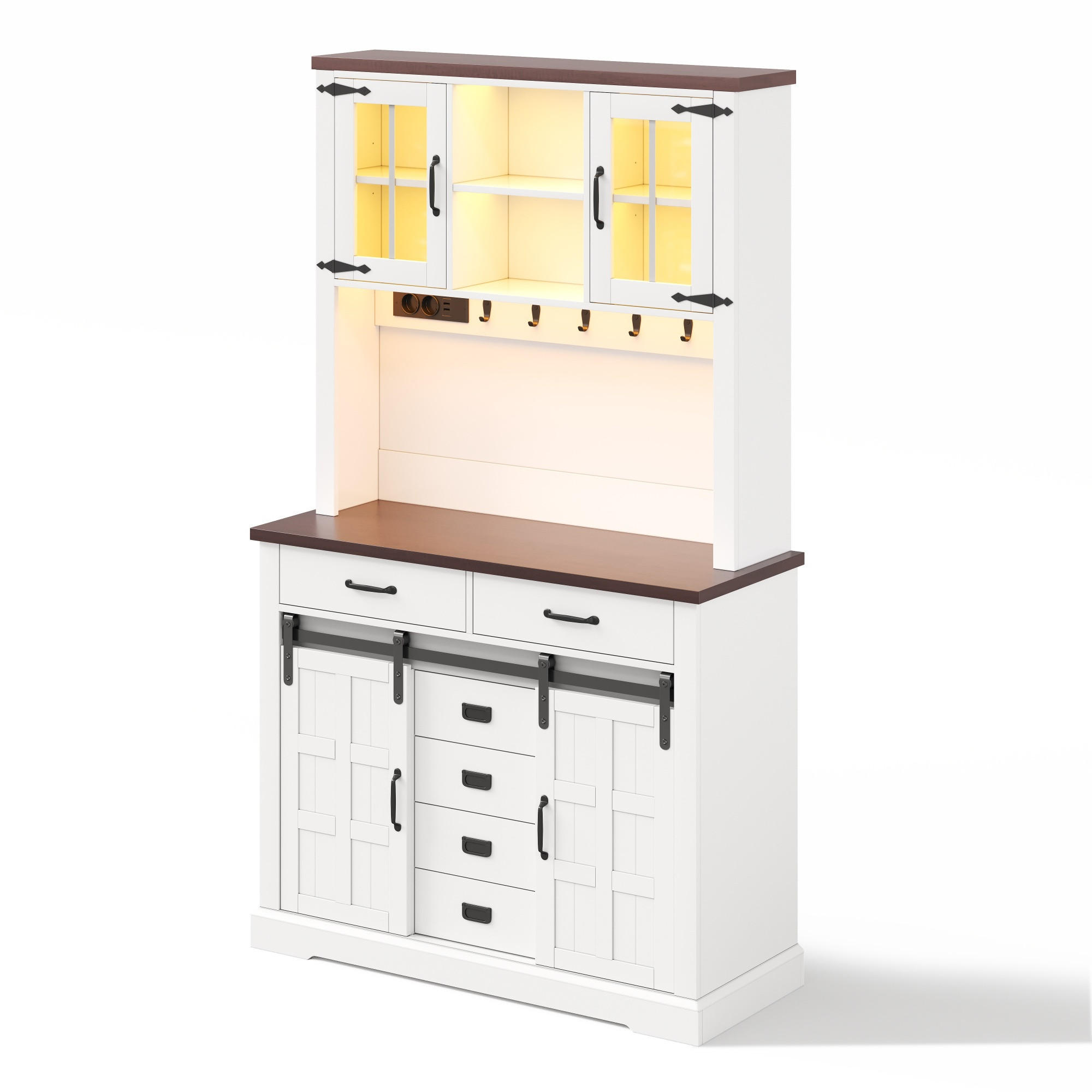 BUFFETSCHRANK weiß aus MDF mit RGB-LED und integrierter Steckdosenleiste 108 × 40 × 180 cm - Weiß, Holzwerkstoff (108/180/40cm) - Luhomfu