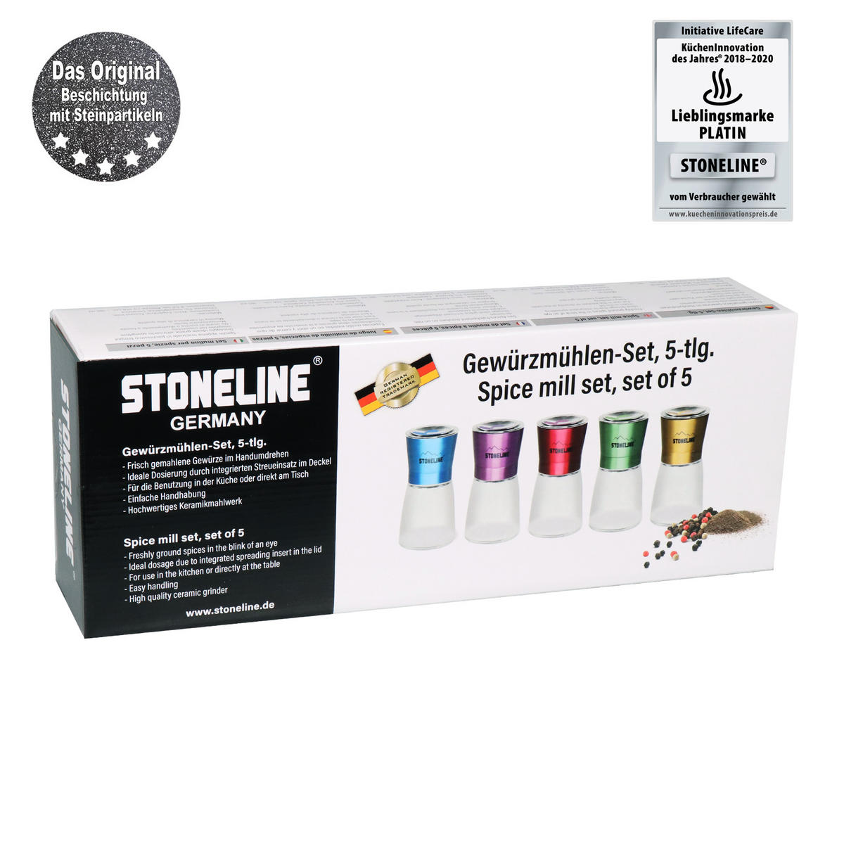 SALZ- UND PFEFFERMÜHLEN-SET 5-TEILIG - Multicolor, Glas (15.6/18/36.1cm) - Stoneline