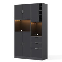 BUFFET DE-38683 105/40/180 cm LED-Beleuchtung und Weinregal Schwarz - Schwarz, Holzwerkstoff (105/180/40cm) - ComfortXL
