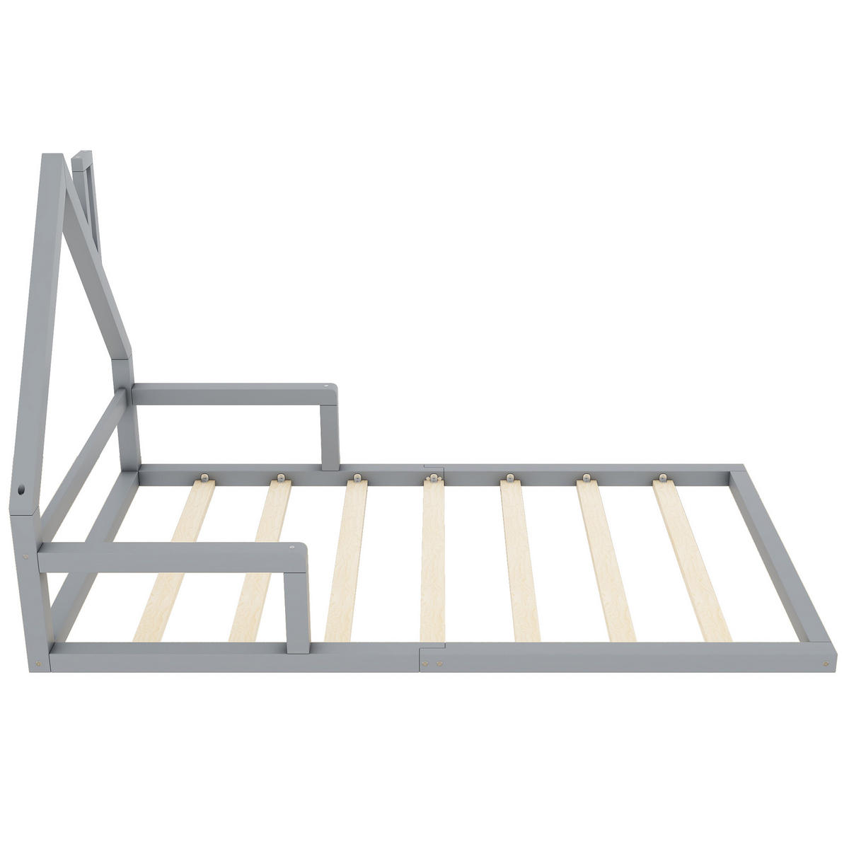 HAUSBETT 90/200 cm grau Hausform aus Kiefer massiv - Grau, Holz (90/200cm) - OKWISH