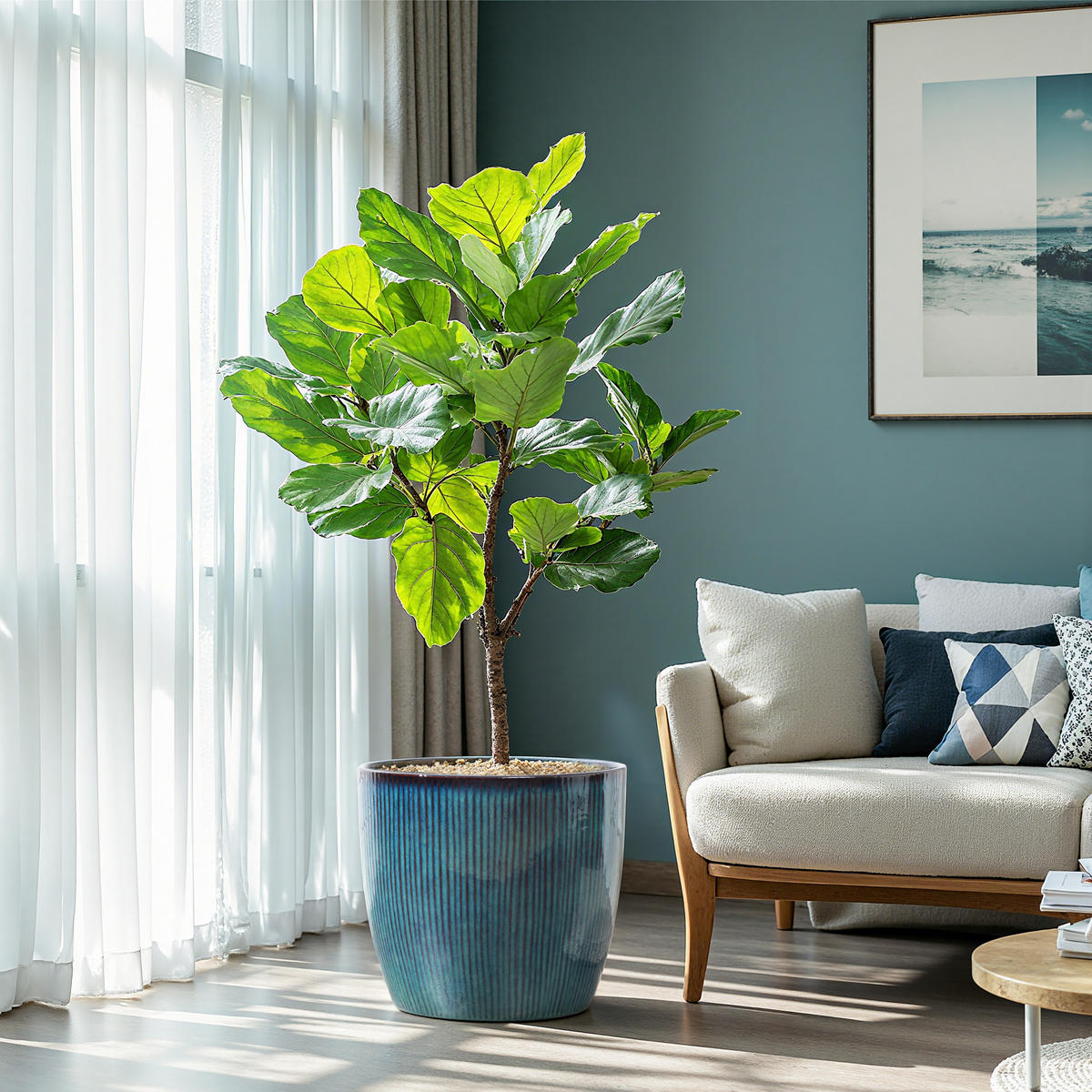 BLAUER Keramik-Blumentopf, Durchmesser 38 cm, Höhe 34 cm - Blau, Keramik (35cm) - Hometopia