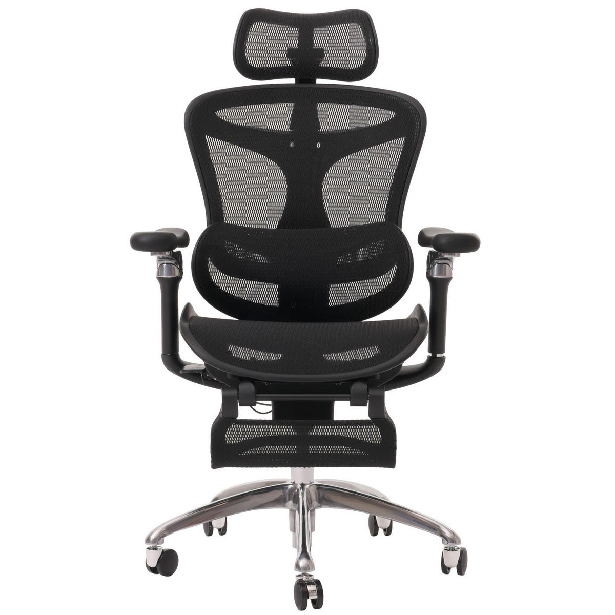 DREHSTUHL HxBxT 128x64x143cm Sitzhöhe 44cm ergonomisch Lordosenstütze Fußstütze 6D-verstellbare Armlehnen Schwarz - Schwarz, Kunststoff (64/128/143cm) - PROREGAL