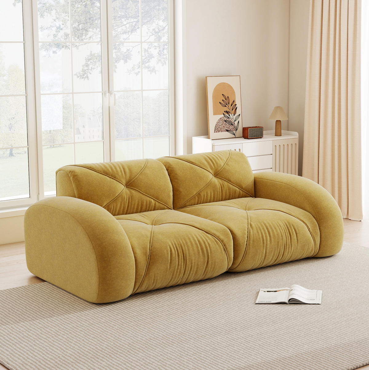 MODULSOFA 2-Sitzer ohne Montage mit 32D-Schaumstoff und chenillebezogener Oberfläche, Gelb - Gelb, Textil (204/76/95cm) - Redom