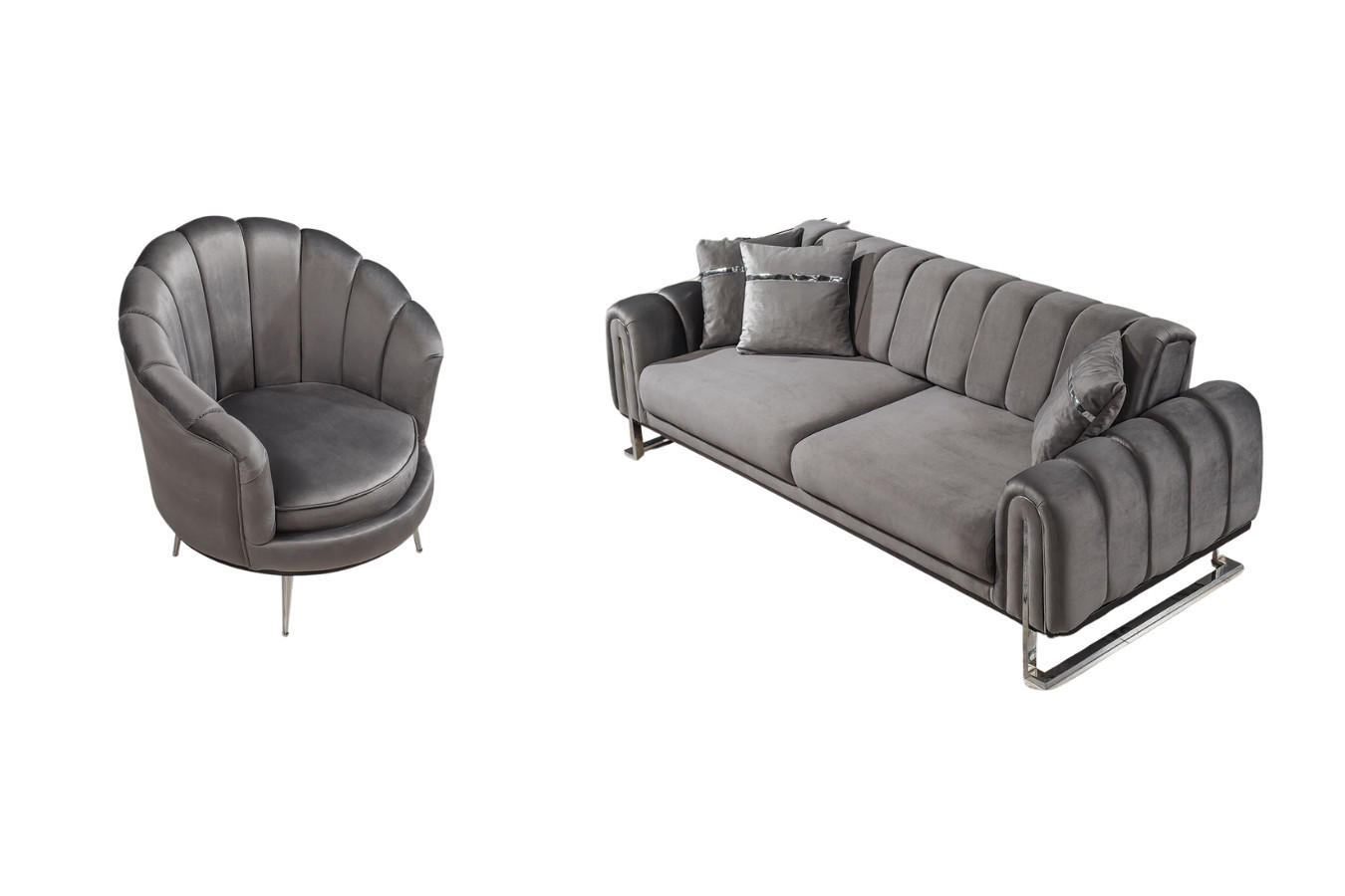 SITZGARNITUR Wave Grau Stellvariante:2+1 - Grau, Holz (227/78/94cm) - Villa Möbel