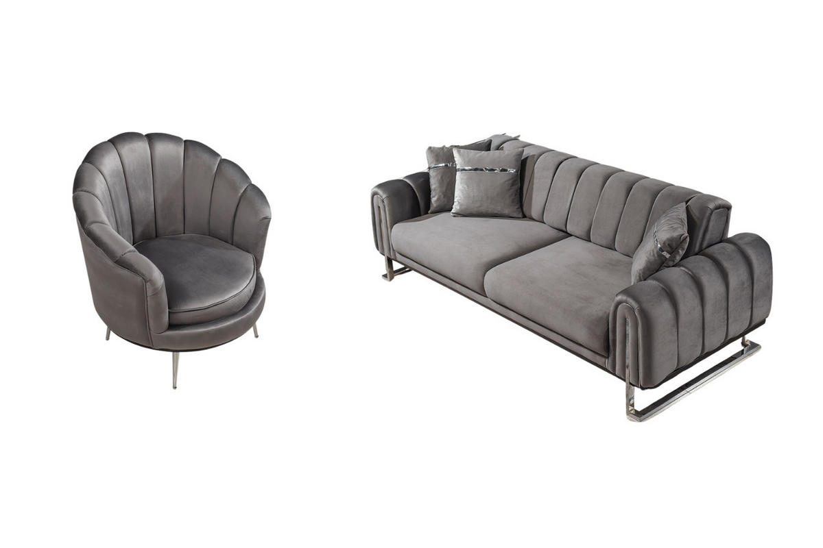 SITZGARNITUR Wave Grau Stellvariante:2+1 - Grau, Holz (227/78/94cm) - Villa Möbel