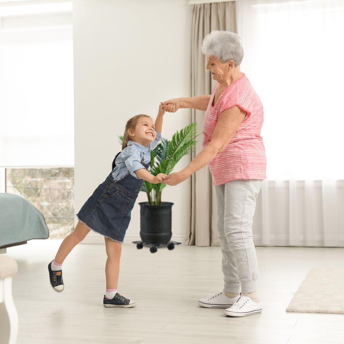 2XPFLANZENROLLER - Schwarz, Kunststoff/Metall (28/5.5/28cm) - Relaxdays