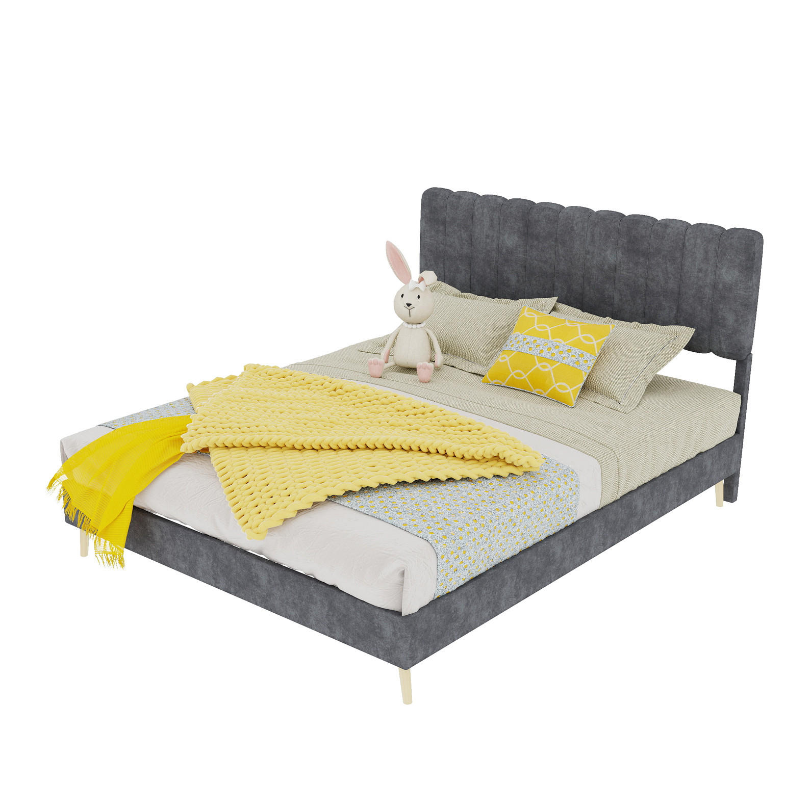 POLSTERBETT 140/200 cm grau aus Stoff und Metall mit weichem Kopfteil - Grau, Textil (140/200cm) - OKWISH