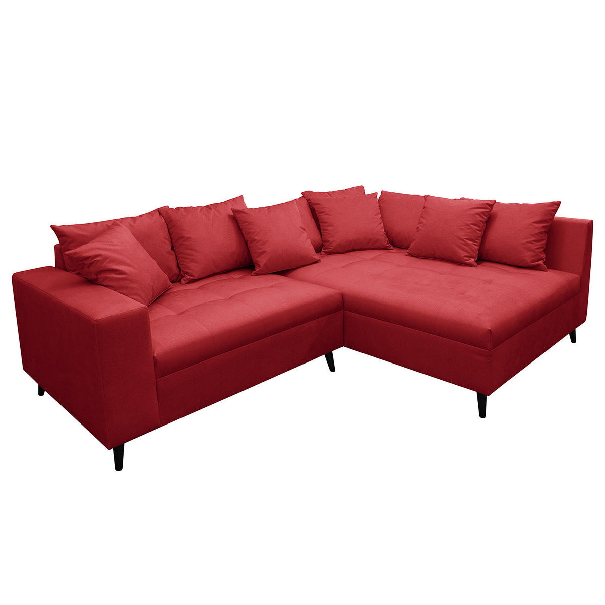 ECKSOFA mit Ottomane und Hocker - Rot/Schwarz, Holz/Birkenholz (247/174cm) - home24