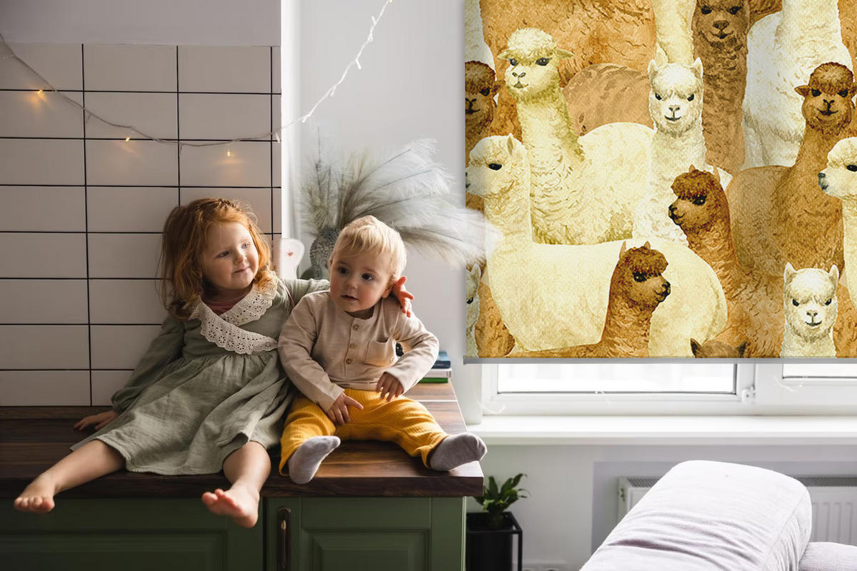 VNÚTORNÁ roleta - okenná roleta - roleta - 100x100 cm - Stádo alpák - hnedá, plast (100/100/0.5cm) - TULUP