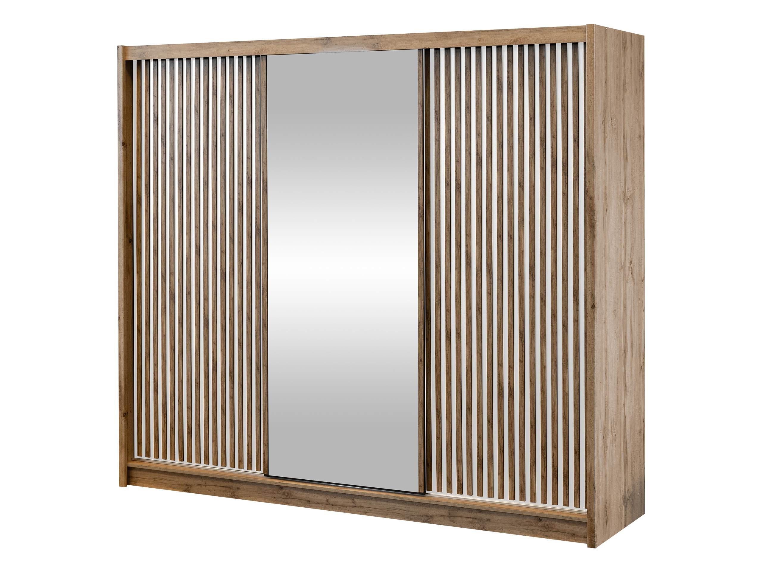 SCHIEBETÜRENSCHRANK London 250 - Eiche Wotan/Weiß, Holzwerkstoff (250/215/60cm) - MIRJAN24