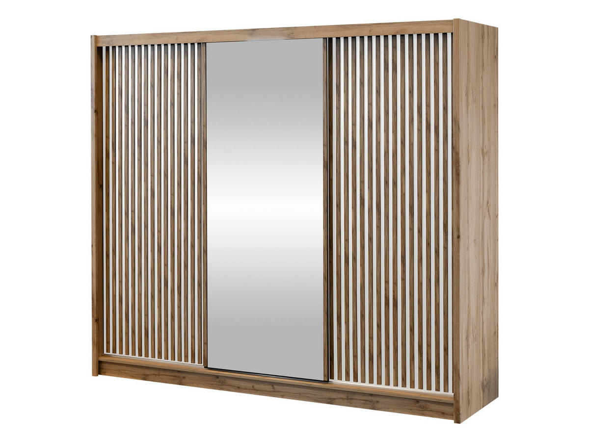 SCHIEBETÜRENSCHRANK London 250 - Eiche Wotan/Weiß, Holzwerkstoff (250/215/60cm) - MIRJAN24