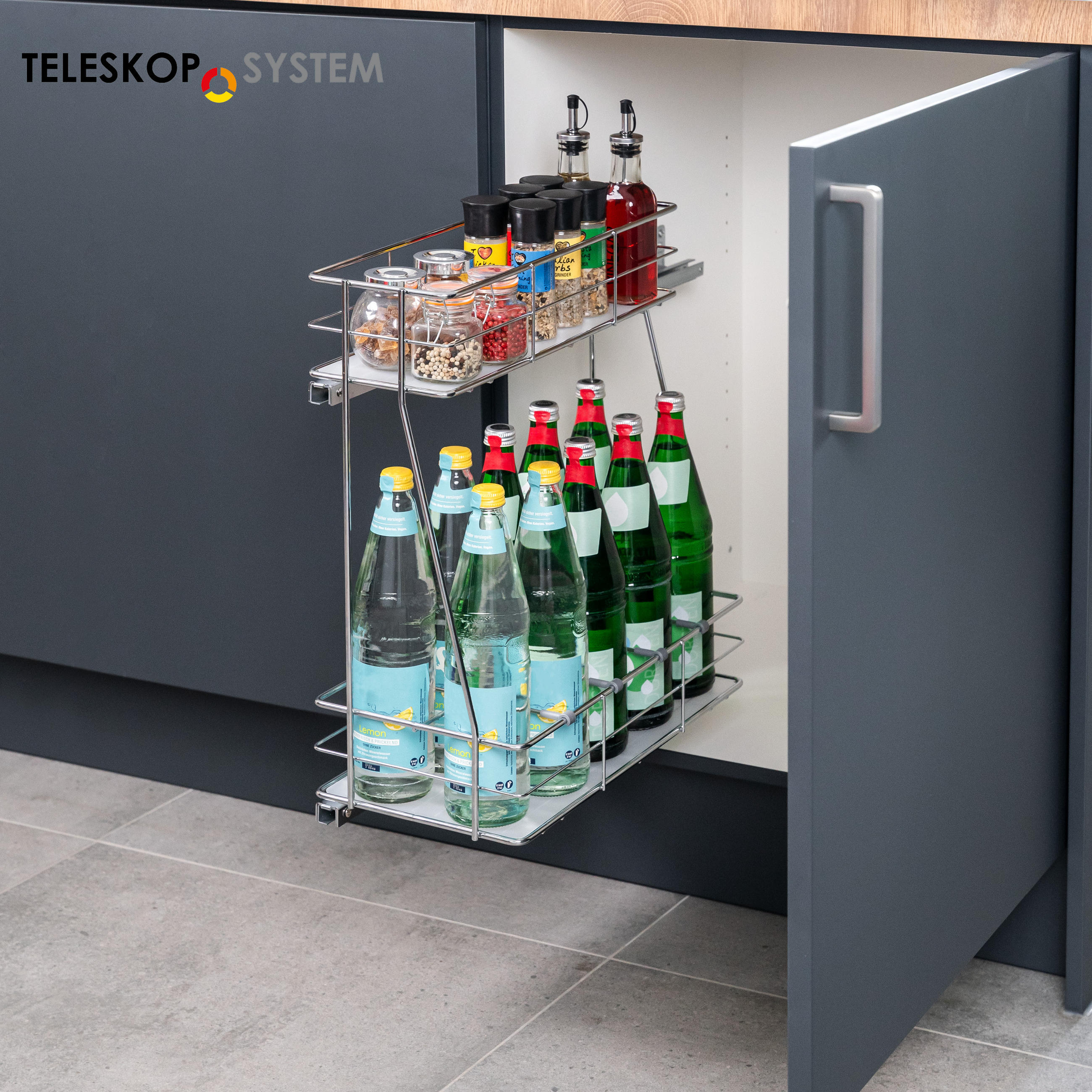 TELESKOP-SCHRANKAUSZUG, silber, Metall - Chromfarben, Metall (23/52/44cm) - bremermann