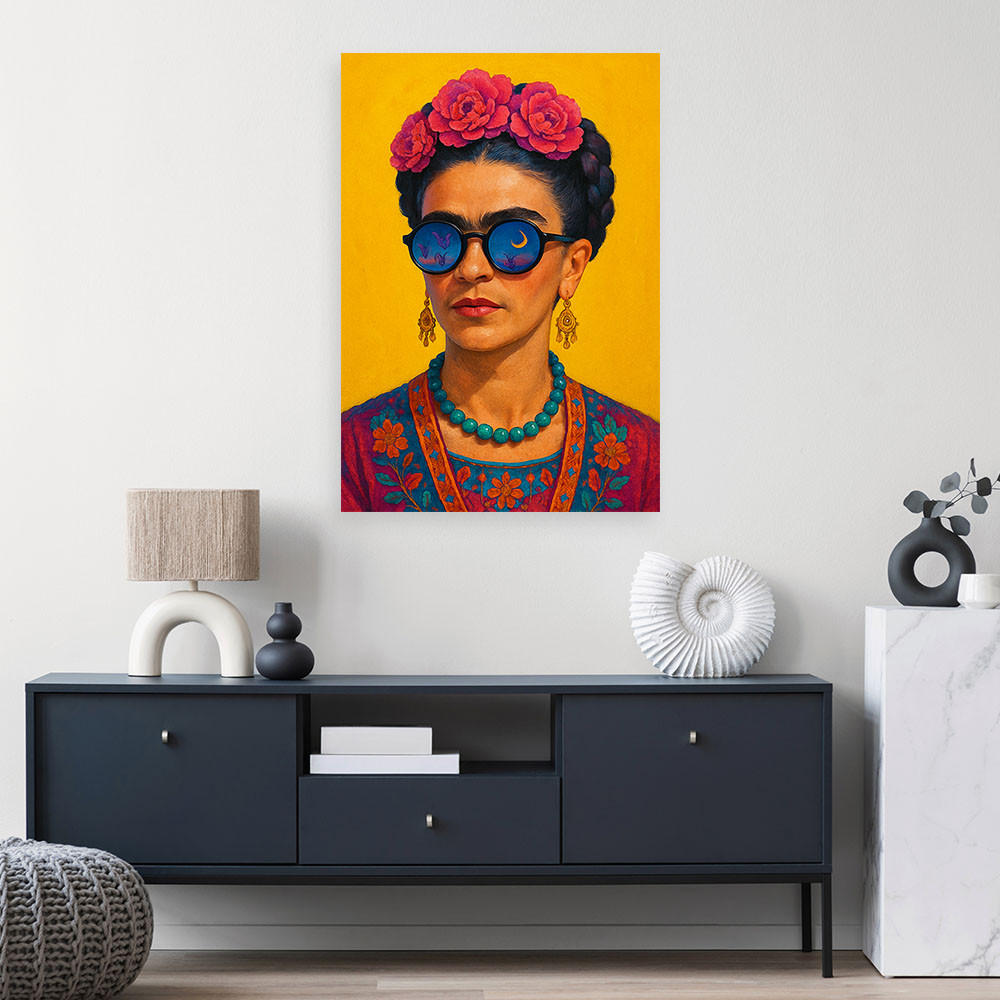 LEINWANDBILD Frida Kahlo Porträt einer Frau Pop Art 80x120cm - Gelb, Textil (80/120cm) - Feeby
