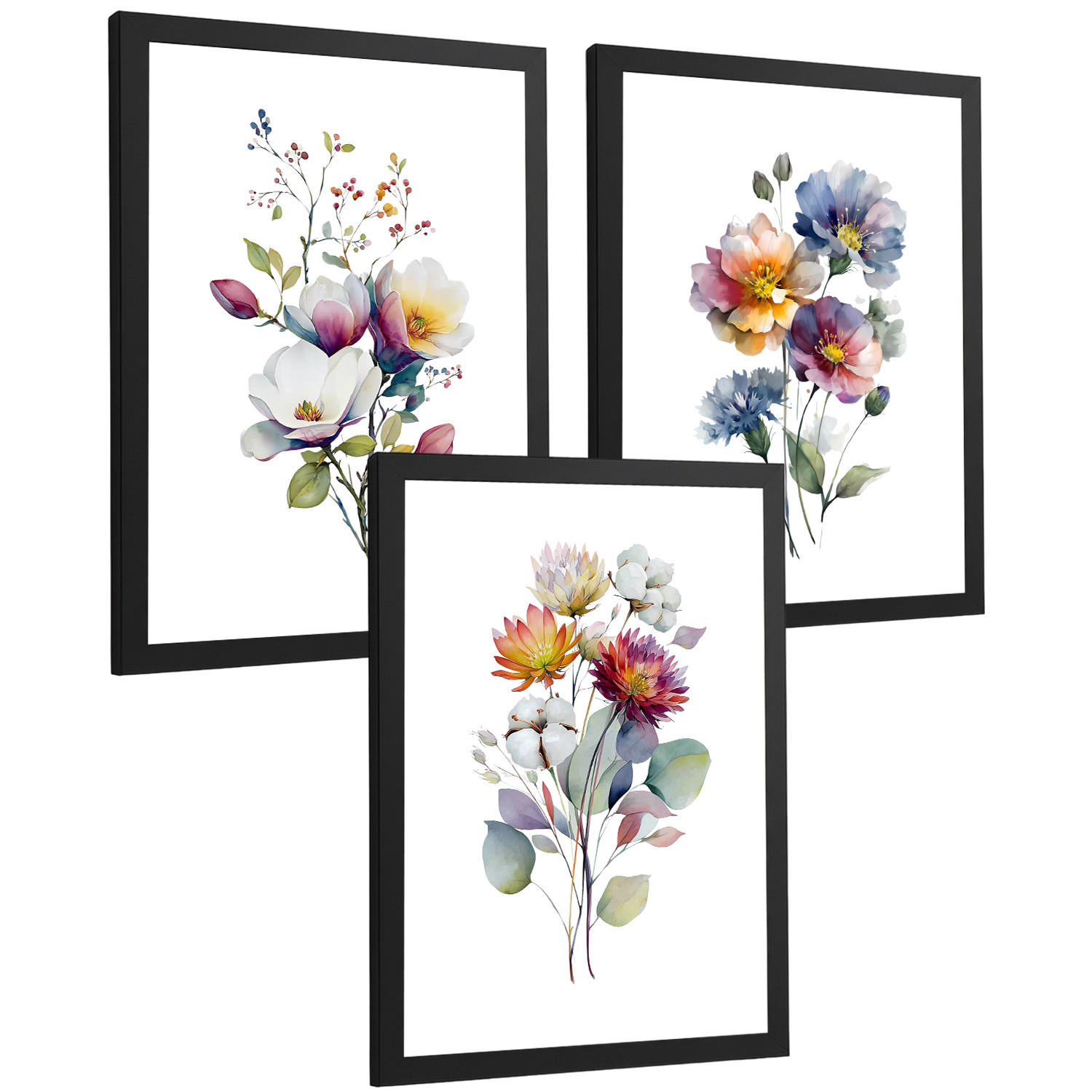 Nacnic PLAKAT Sada 3 botanických uměleckých tisků. Květinové nástěnné umění. Moderní minimalistický květinový nástěnný PLAKAT. Velikost Černý rám A4