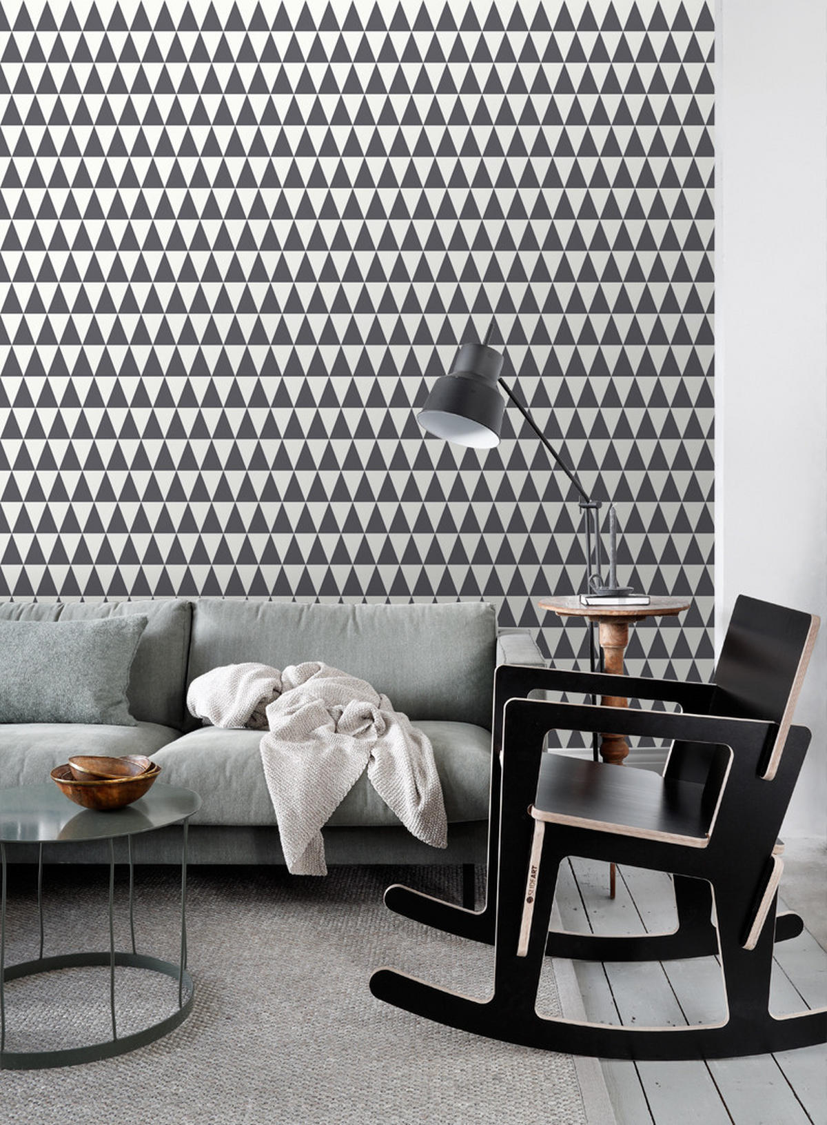 TAPETE grafische, geometrische Dreiecke 53 cm x 10.05 m - Schwarz, Papier (53/1000cm) - ESTAhome