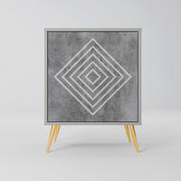 SIDEBOARD POLYGONAL ARTISTRY, Grau, 57,5x42x75,5 cm, Goldfarbene Metallfüße - Goldfarben/Multicolor, Holzwerkstoff/Metall (57.5/75.5/42cm) - SpaceRebels