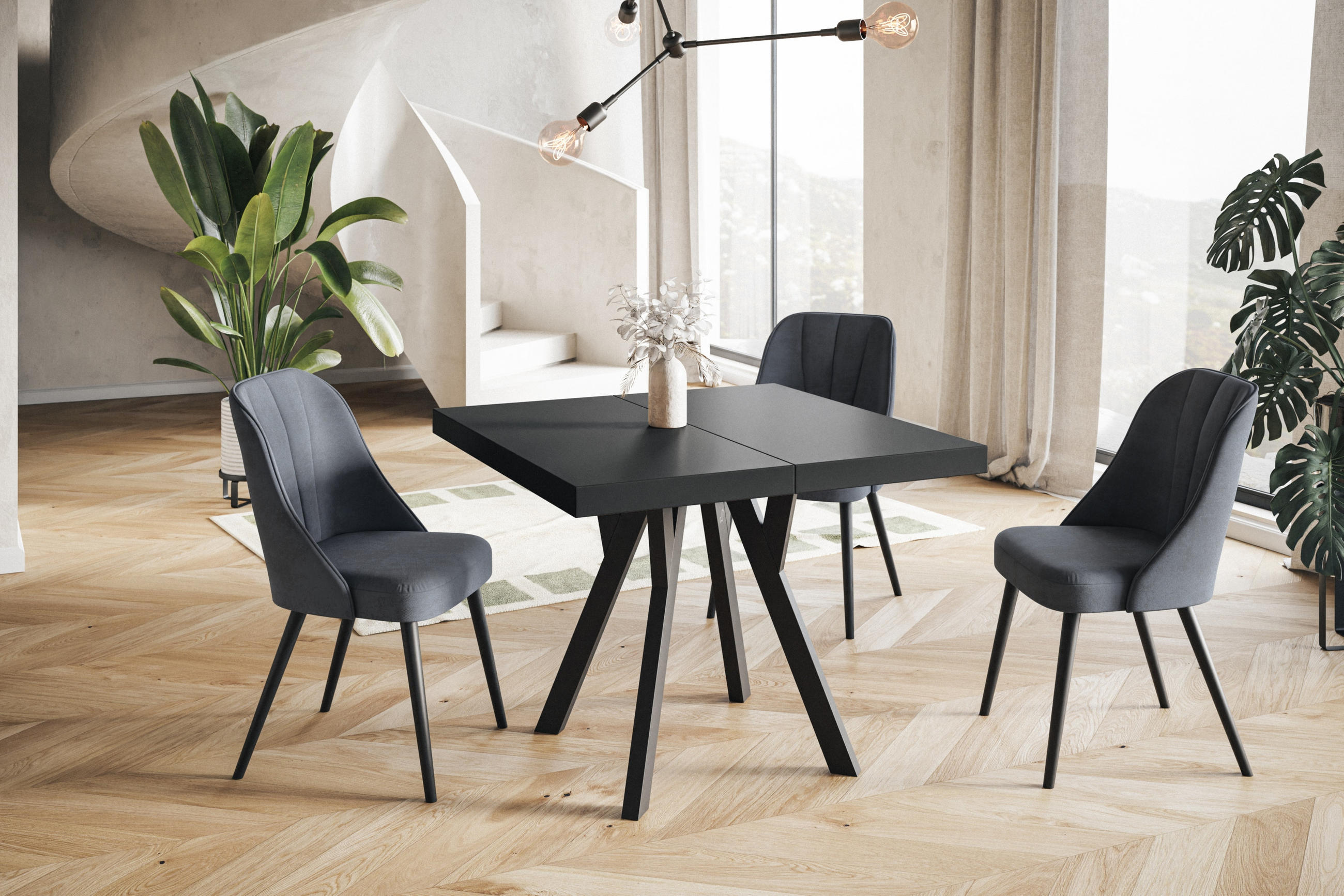 ESSZIMMERTISCH RICO, ausziehbarer Tisch110-210X110X77 cm, Farbe: Schwarz, mit Holzbeinen in Farbe Schwarz - Schwarz, Holzwerkstoff (110/110/77cm) - Alpi-Möbel