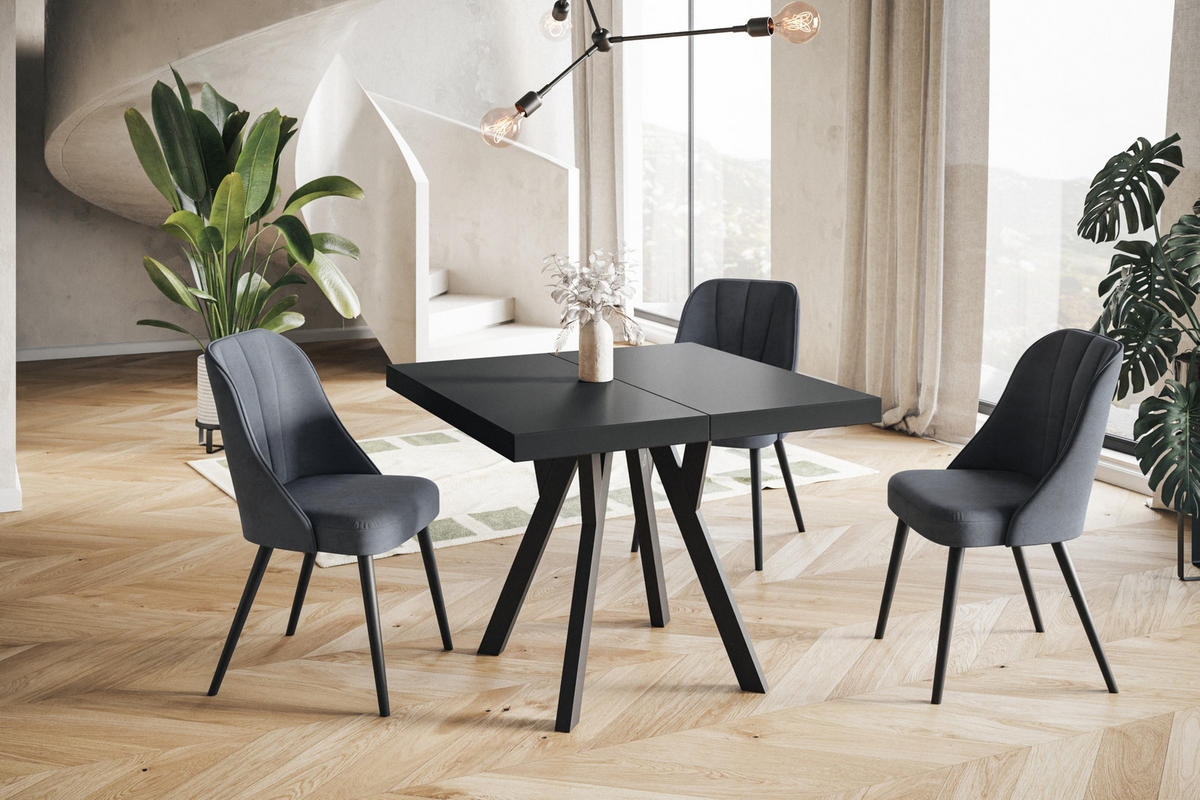ESSZIMMERTISCH RICO, ausziehbarer Tisch90-190X90X77 cm, Farbe: Schwarz, mit Holzbeinen in Farbe Schwarz - Schwarz, Holzwerkstoff (90/90/77cm) - Alpi-Möbel