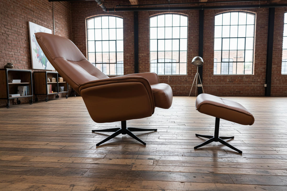 RELAXSESSEL-SET JOSIANE Braun Leder Relaxfunktion - Schwarz/Braun, Leder/Metall (78/107/87cm) - KAWOLA