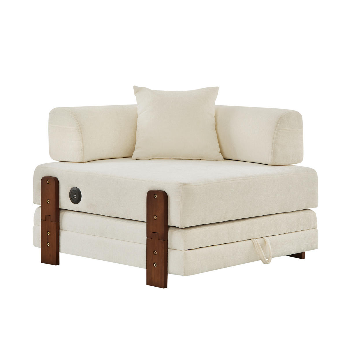 SCHLAFSESSEL aus Stoff Beige mit USB-, Type-C-Anschluss, Stauraum, Seitenfächern und Kissen - Beige, Textil (84/48/170.5cm) - Modfu