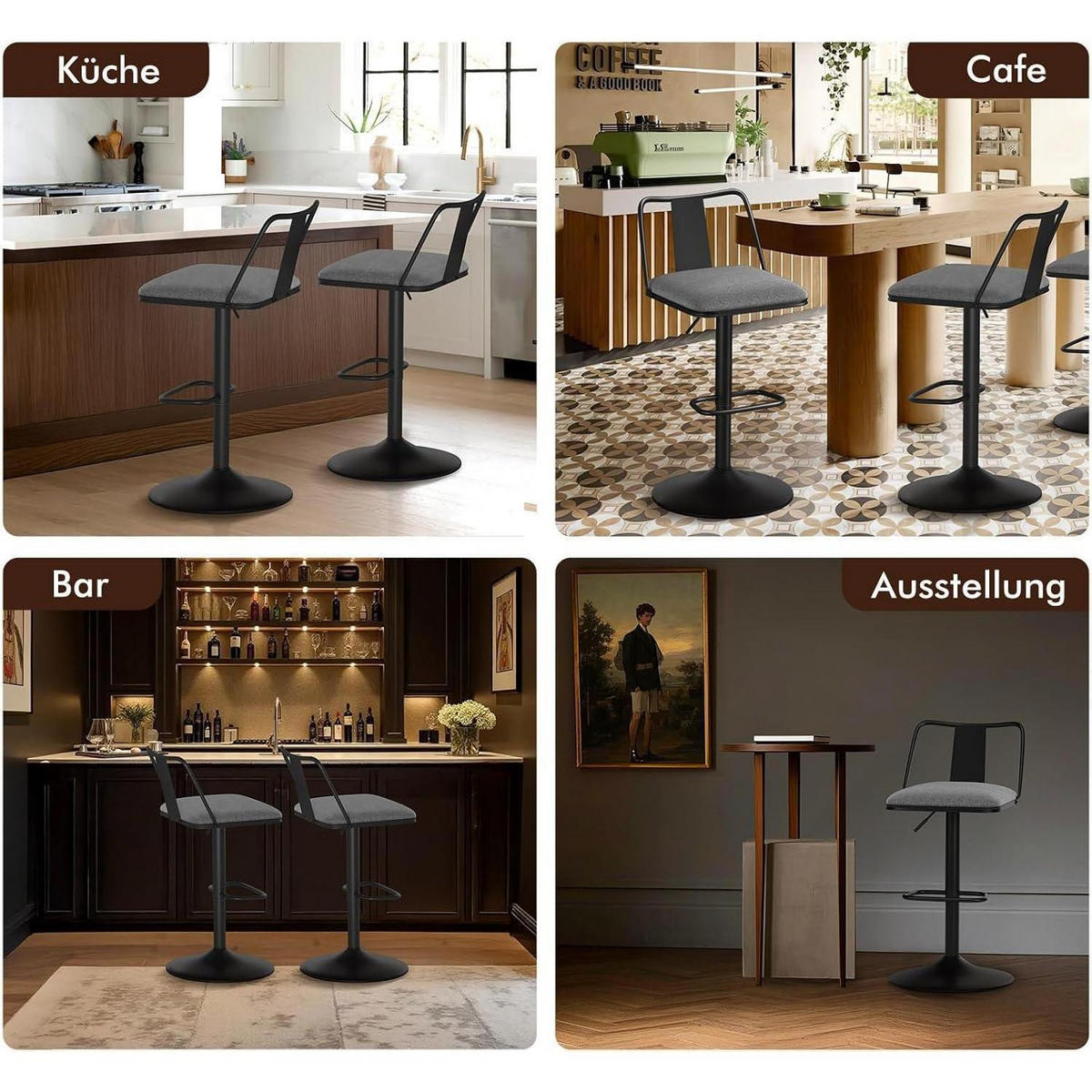 BARHOCKER 2-teiliges Set höhenverstellbar mit Rückenlehne Grau Textil - Grau, Textil (43/102/43cm)