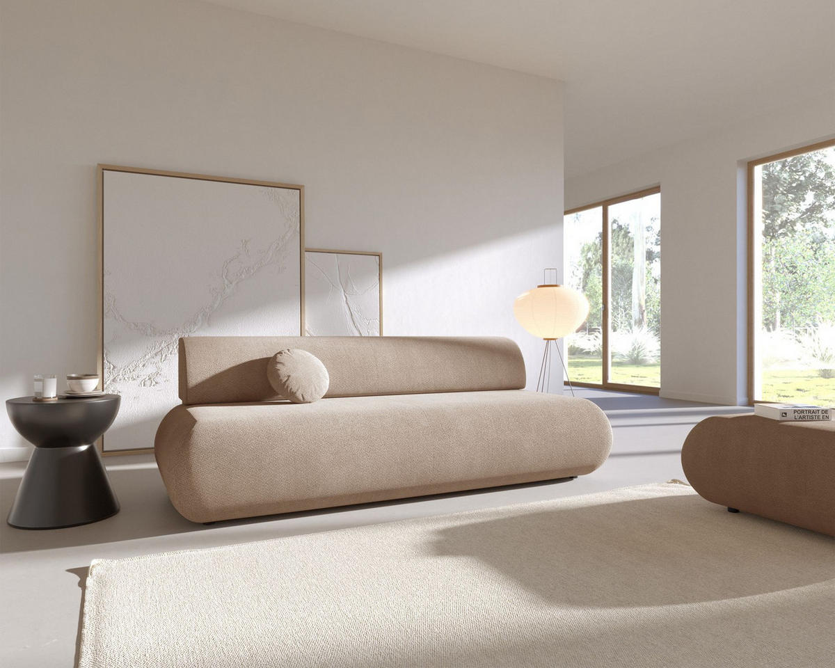 3-SITZER SCHLAFSOFA Beige Chenille - Beige/Schwarz, Kunststoff/Textil (214/74/100cm) - Selsey