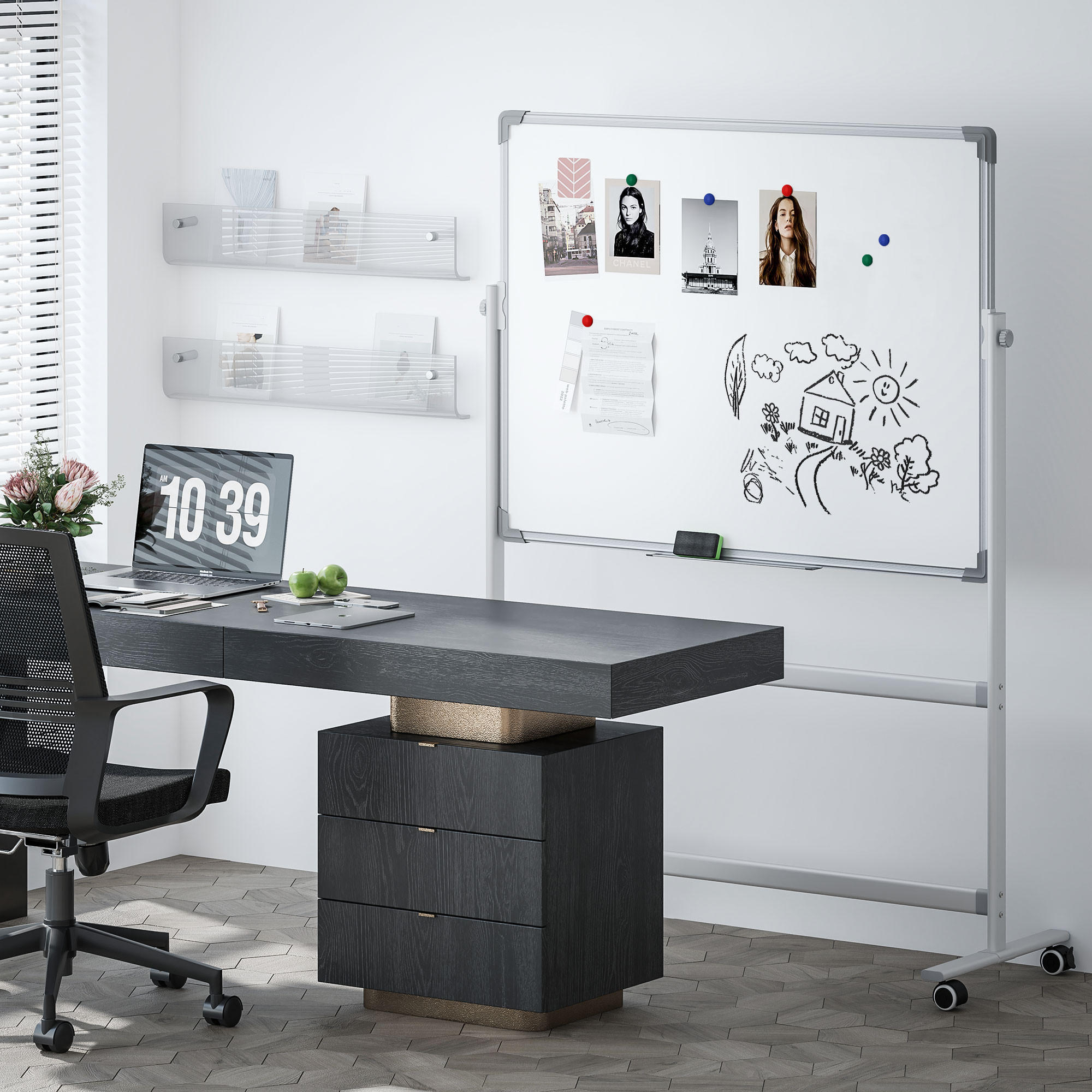 MAGNETISCHES Whiteboard 120 x 90 cm Doppelseitiges Magnettafel mit Ständer - Weiß, Metall (127/165/50cm) - HOMCOM