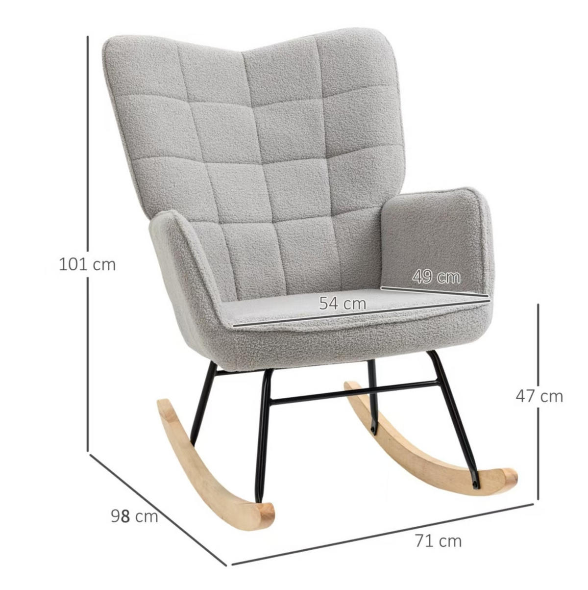 SCHAUKELSTUHL 71/92/101 cm hellgrau aus Polyester mit hoher Rückenlehne - Hellgrau, Textil (98/101/71cm) - OKWISH
