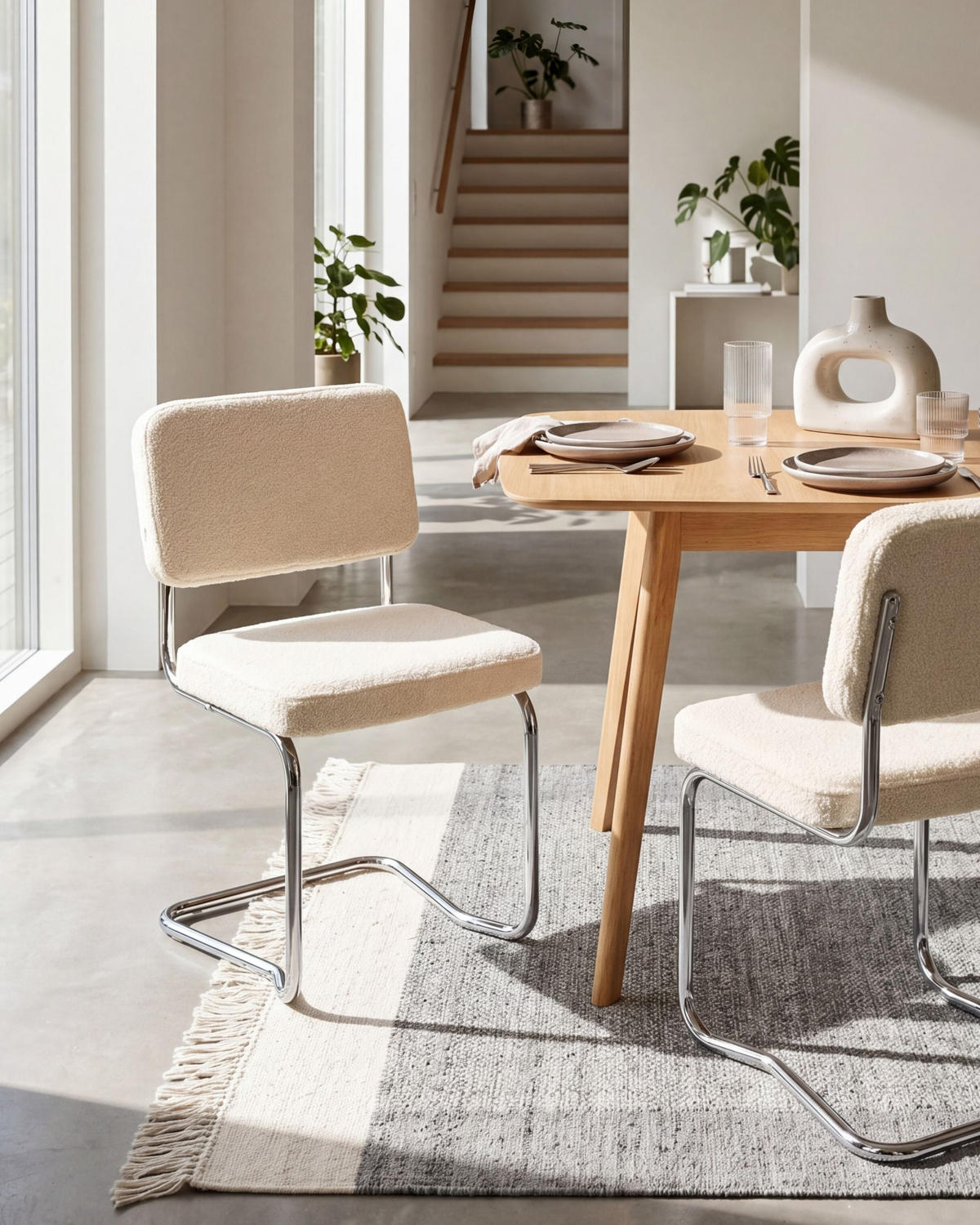 ESSZIMMERSTUHL 2er-Set Bouclé Hellbeige Irwin - Beige, Textil (50/85/53cm) - Beliani