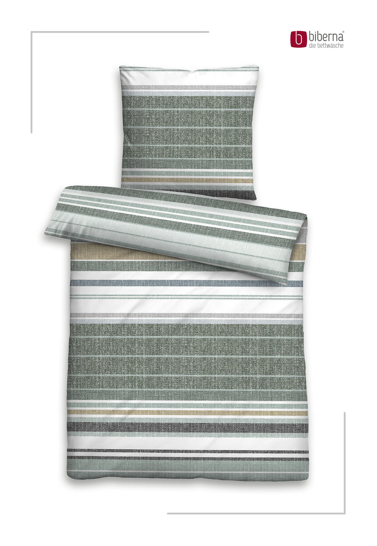 BETTWÄSCHE-GARNITUR Premium Satin Querstreifen salbei, 135x200 cm + 80x80 cm - Salbeigrün, Textil (135/200cm) - biberna