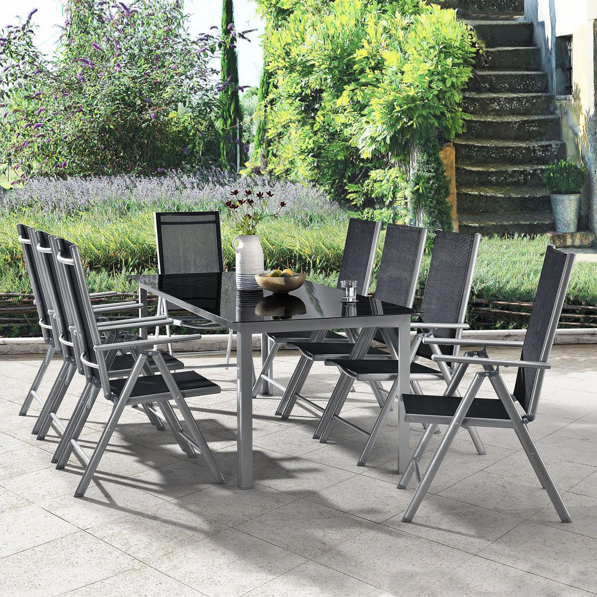 GARTENGARNITUR Milano 9-tlg. - Silberfarben, Metall - Juskys