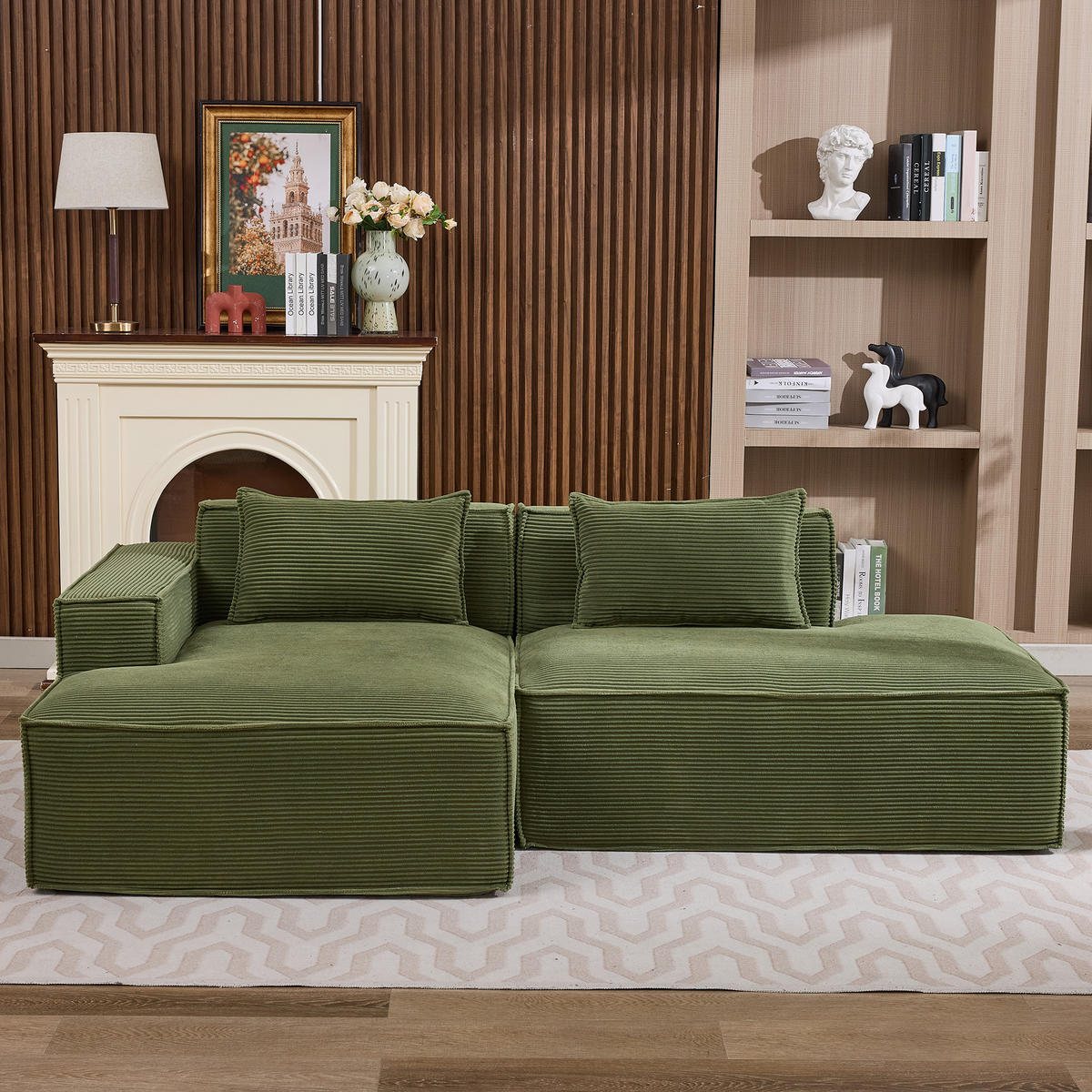 ECKSOFA Polyester Grün mit 2 Kissen - Grün, Textil (235/129cm) - WISHDOR