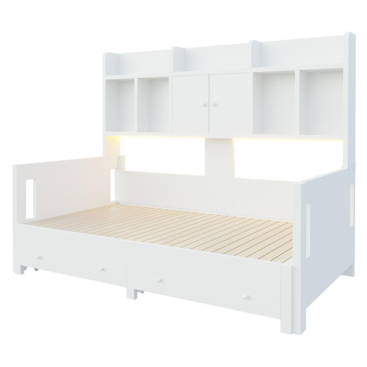 SCHLAFSOFA Holz Ausziehbett LED Stauraum Steckdose Weiß - Weiß, Holz (90/190cm) - FLIEKS