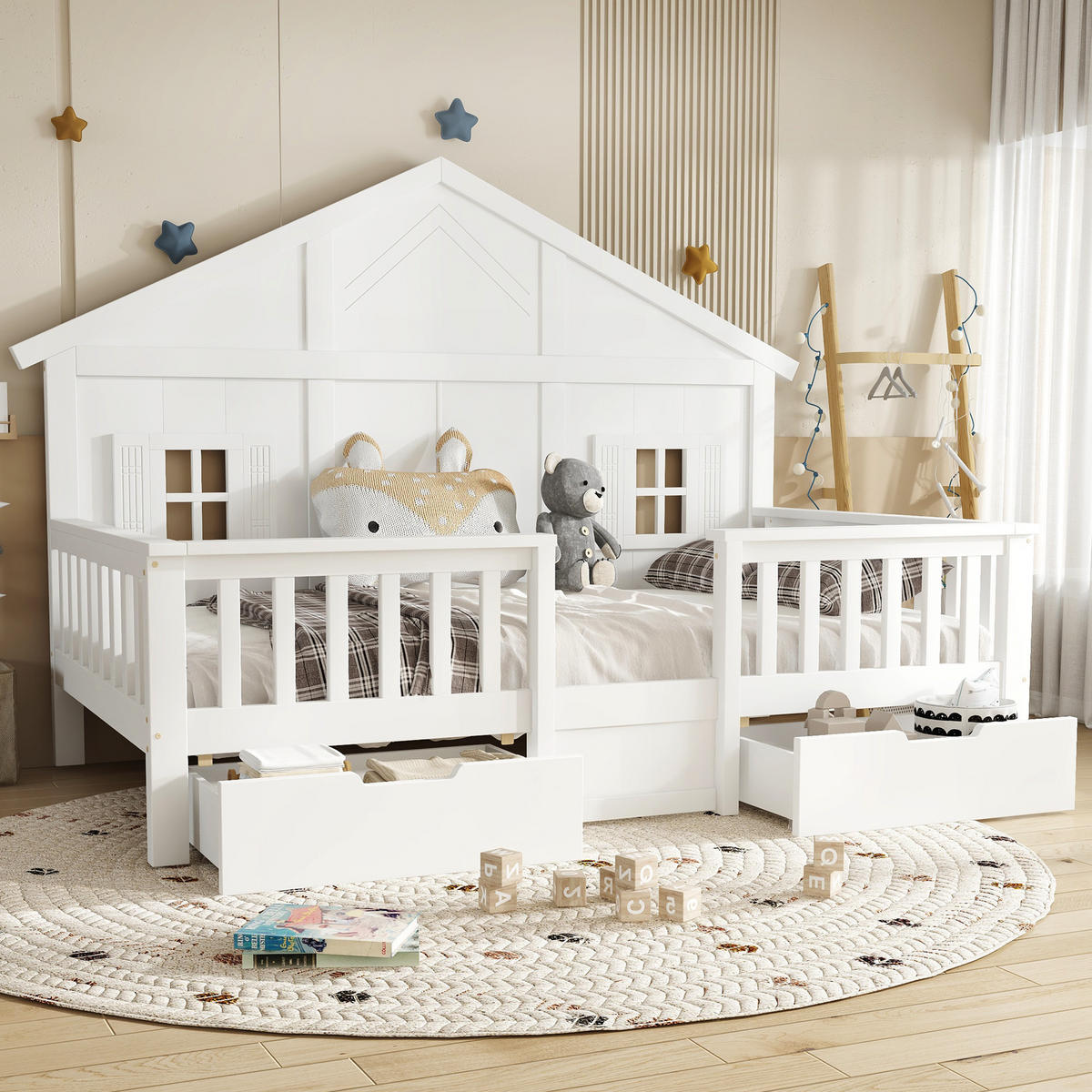 KINDERBETT 90x200 cm Haus Schubladen weiß - Weiß, Holz (90/200cm) - LEBENLANG