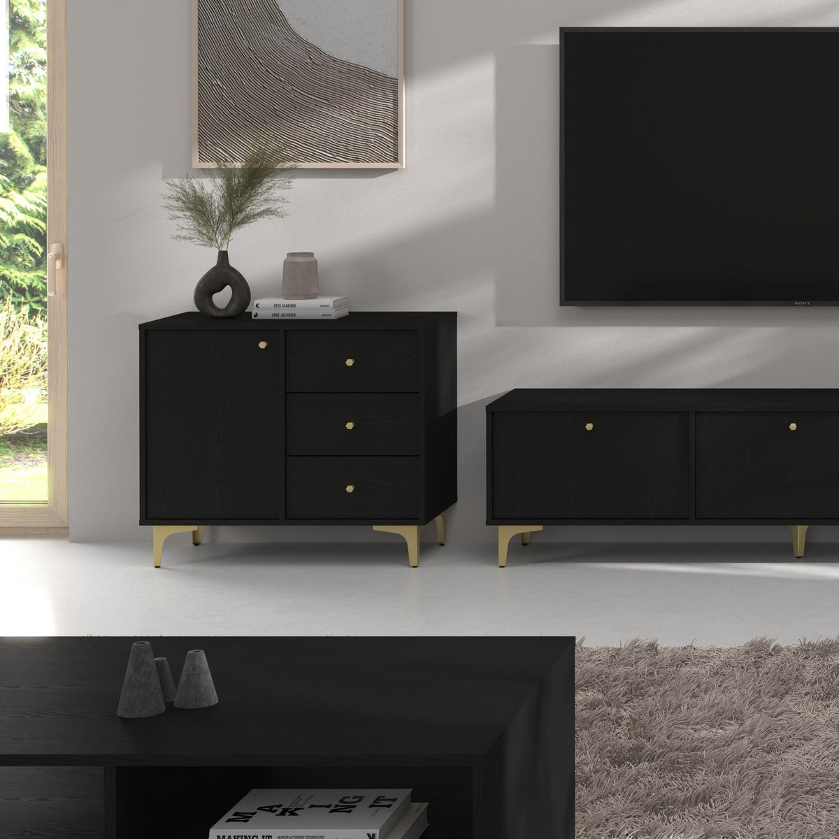 KOMMODE TORINO 84/72/41 cm mit 3 Schubladen 1 Türen Graphitfarben - Graphitfarben, Holzwerkstoff (84/72/41cm) - MASSENO