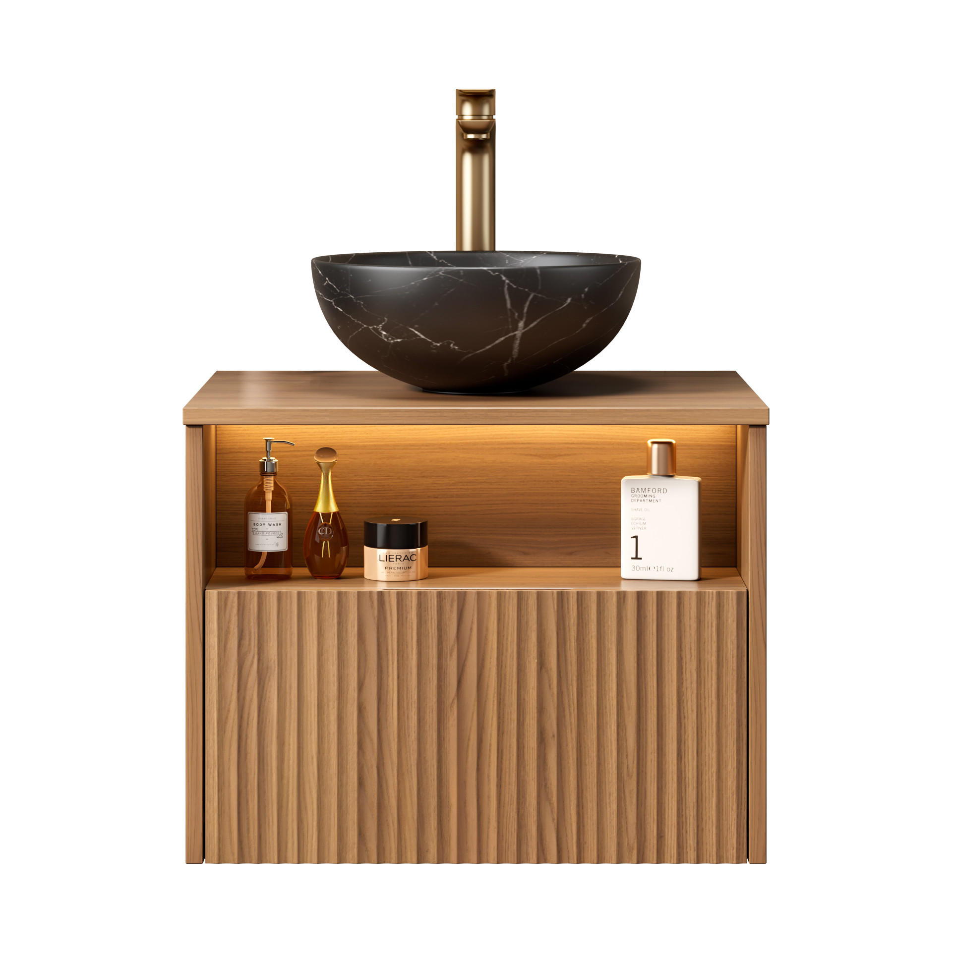 WASCHTISCH Braun-Eiche 60/46/61 cm - Schwarz, Holz (60/60.8/46cm) - PANGIVO