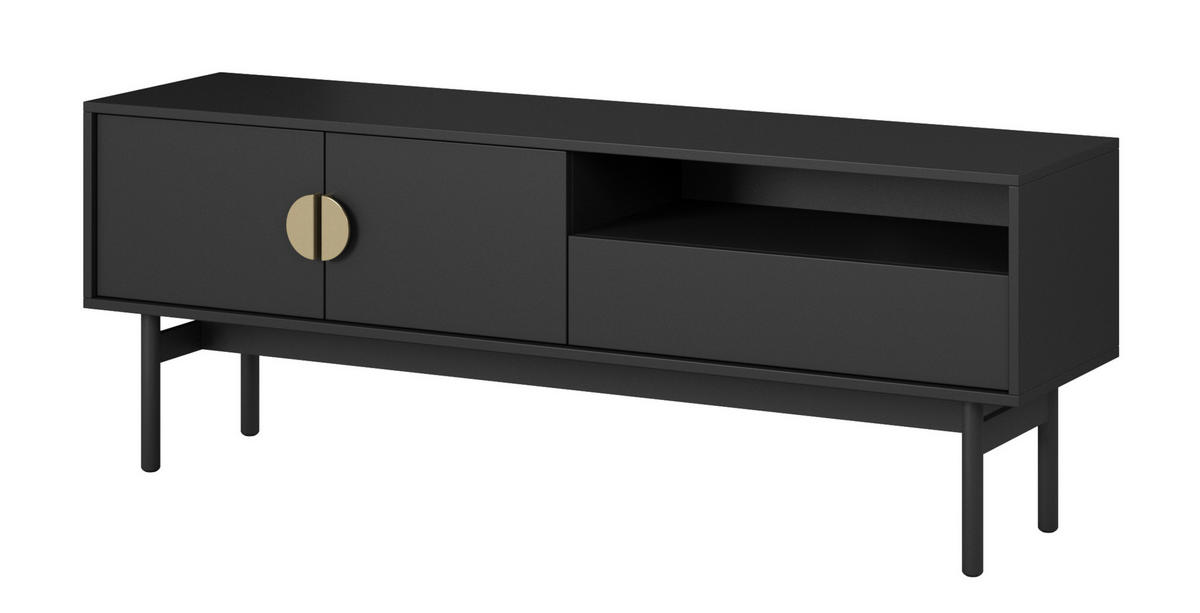 TV-SCHRANK Stoon Schwarz mit Schublade 154 cm - Goldfarben/Schwarz, Holzwerkstoff/Metall (154/57/38cm) - Selsey