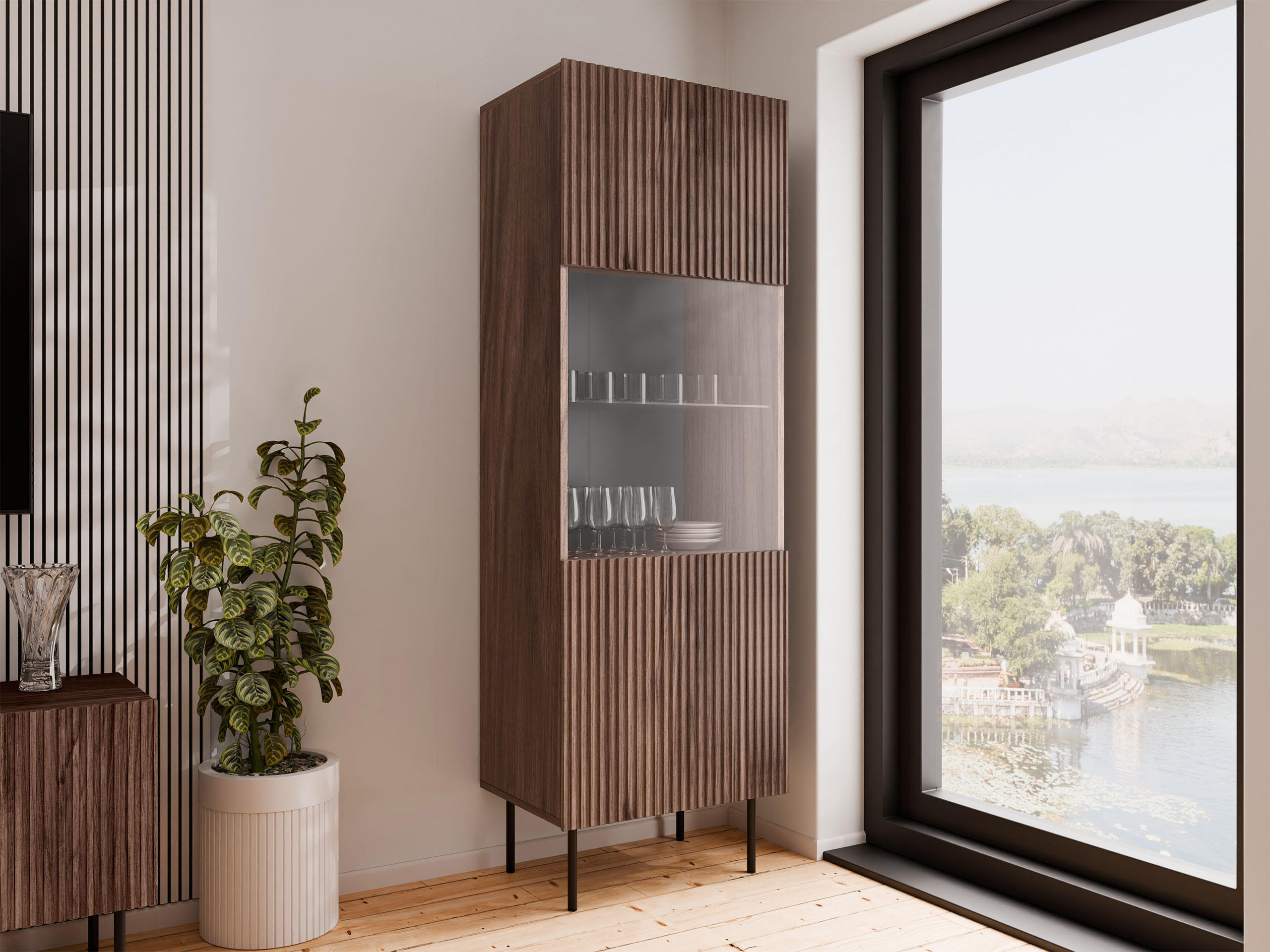VITRINE Tacos - Schwarz/Braun, Holzwerkstoff/Metall (60/183/40cm) - MIRJAN24