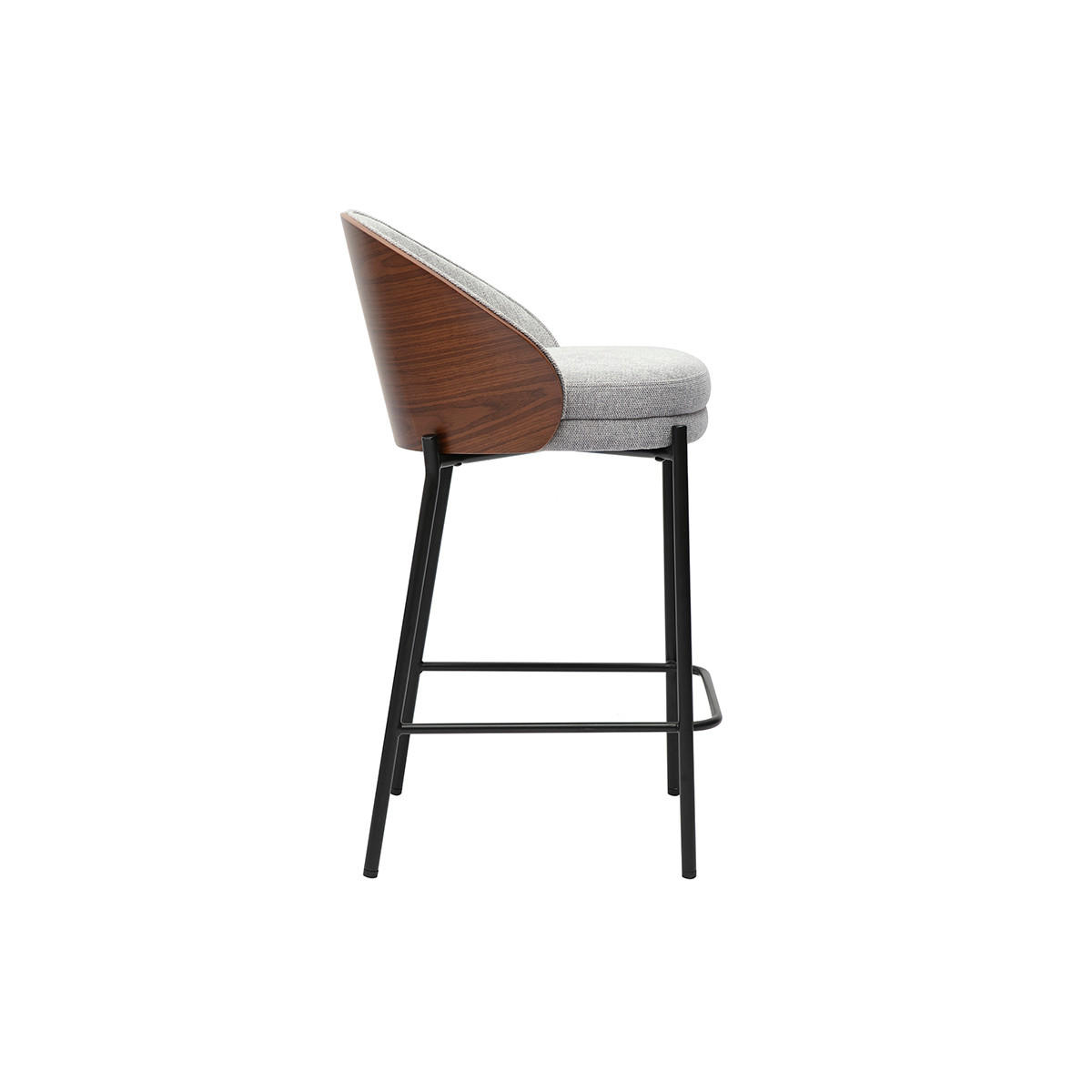 BARHOCKER aus grauem Samt-Effekt-Stoff, dunklem Holz und Metall, H65 cm (2er-Set) TUCSON - Grau, Textil (50.5/85.5/54cm) - Miliboo