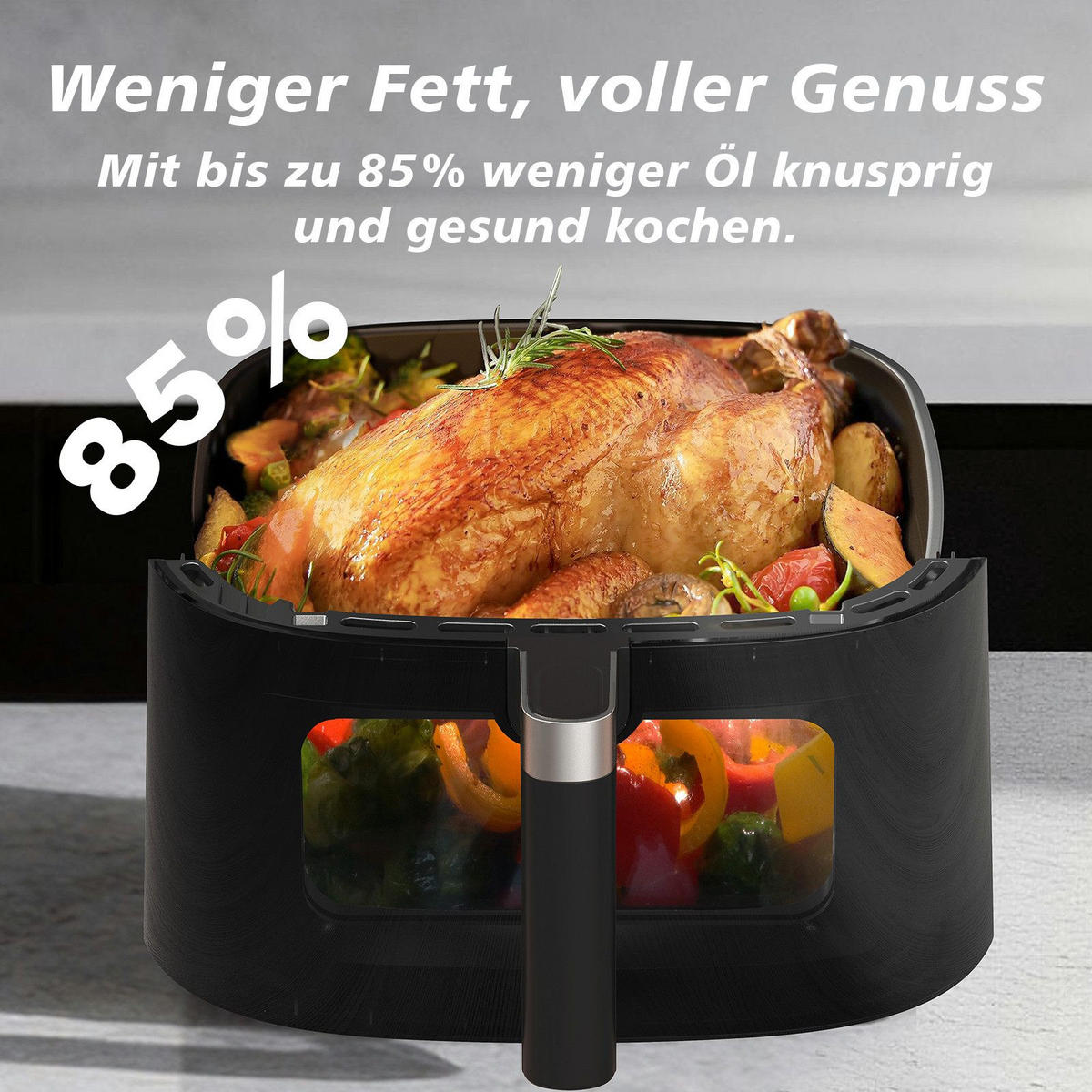 HEISSLUFTFRITTEUSE 6 Liter - Schwarz, Metall (29/25/27cm) - Aimax