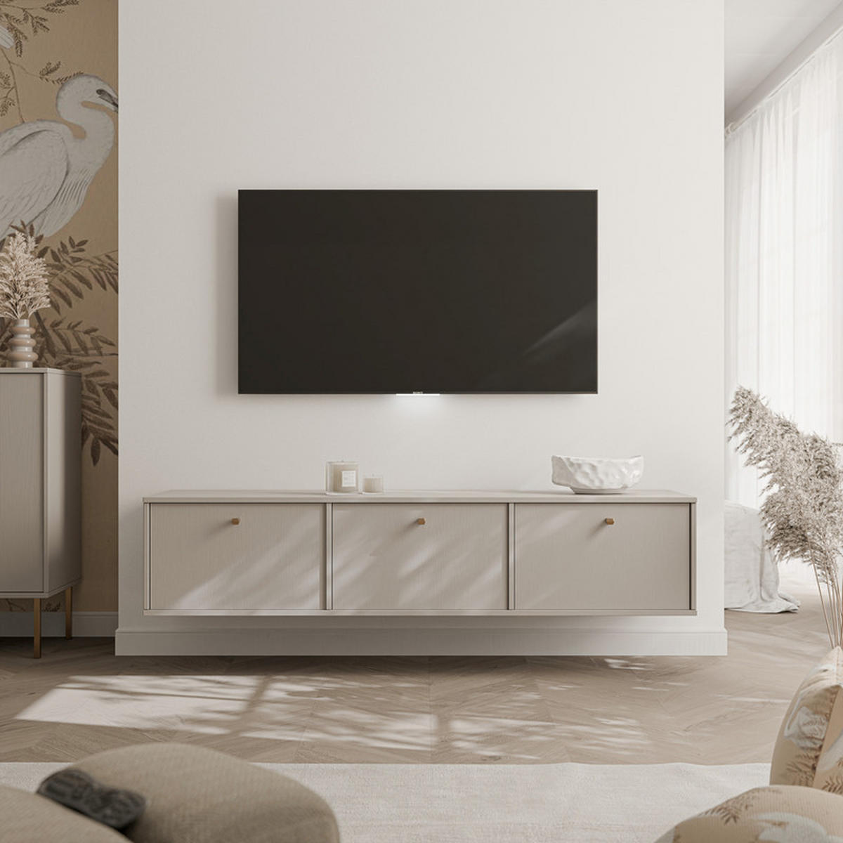 TV-LOWBOARD FLOW 180 cm, hängend, Beige - Beige, Holzwerkstoff/Metall (180/35/40.5cm) - Idohome