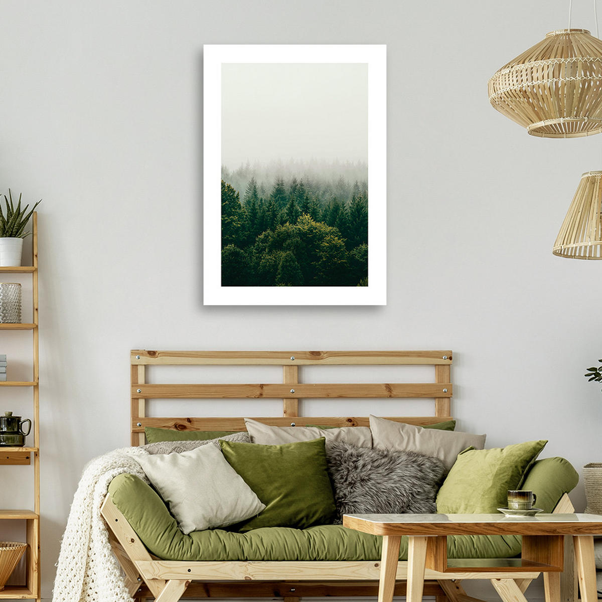 WANDBILD grüner wald im nebel - Grün, Textil (40/60cm) - Feeby