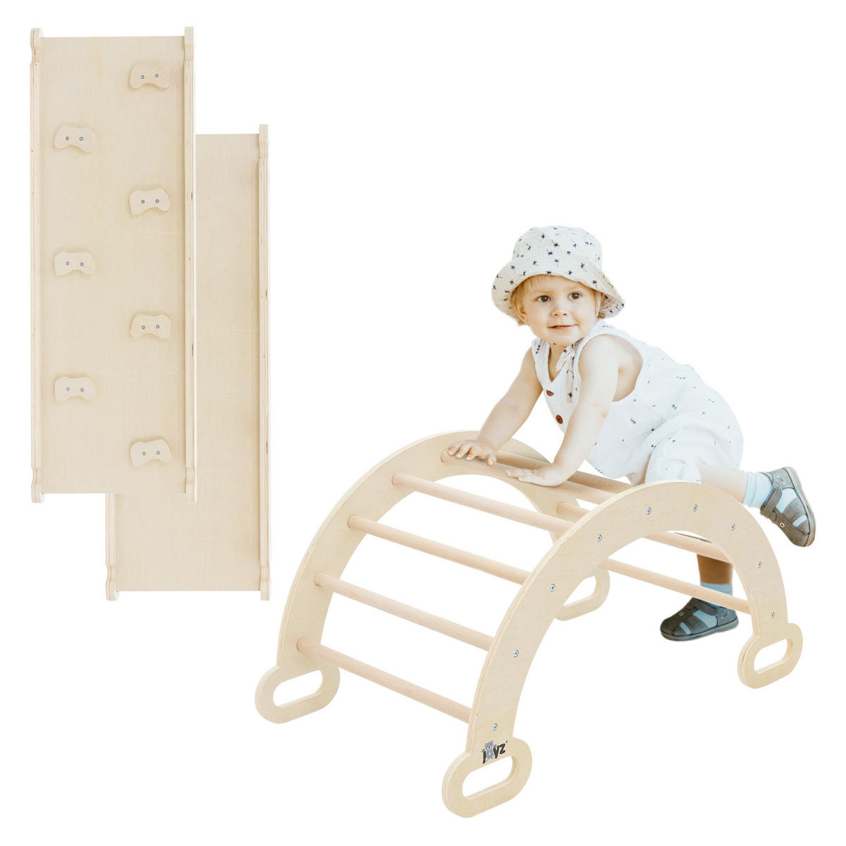 KLETTERBOGEN mit RUTSCHBRETT - Naturfarben, Holz (52/45.5/94cm) - Joyz