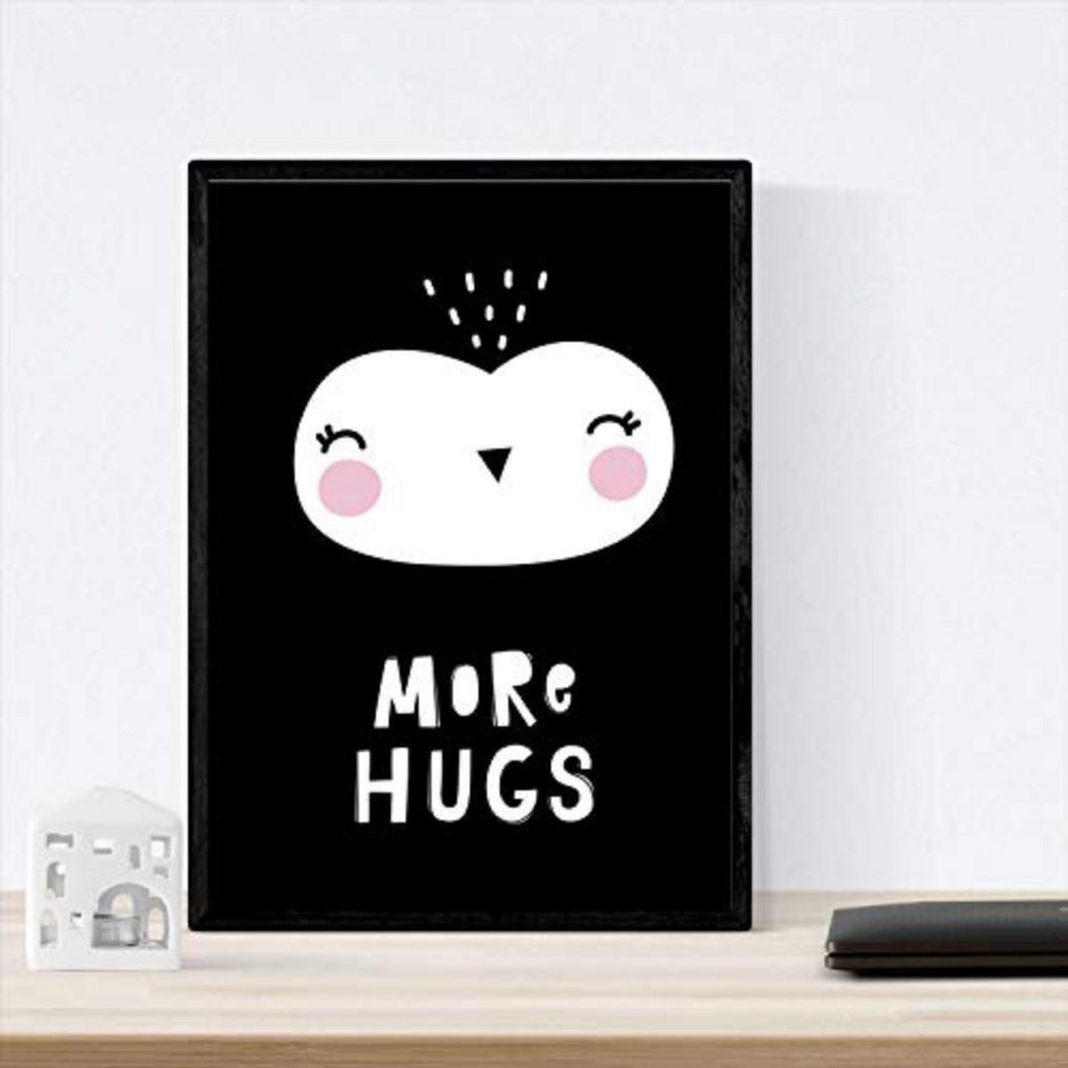 POSTER Set mit 4 Bär, faul, Eule und Fuchs Tieren A3 Schwarzer Rahmen - Schwarz, Papier (29.7/3cm) - Nacnic