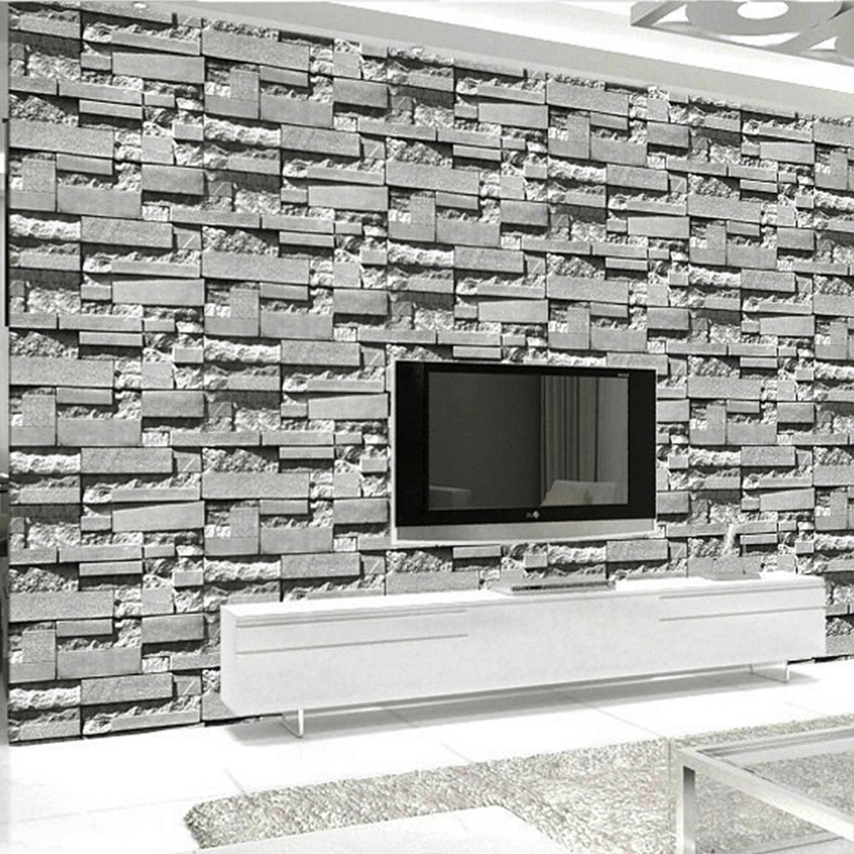 VLIESTAPETE mit grauem Ziegelsteinmuster Rechteckig Tapetenkleber erforderlich 5m²/950 x 53 cm - Grau, Naturmaterialien (950/1cm) - Livingandhome