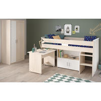KINDERZIMMER Set Hochbett 90x200 cm mit Schreibtisch Kleiderschrank - Silberfarben/Weiß, Holzwerkstoff/Kunststoff (206/179/114cm) - Parisot Meuble