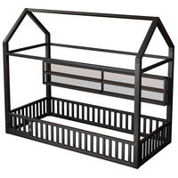 HAUSBETT 90/200 cm DE-03422, mit Zaun und LED-Beleuchtung, in Schwarz - Schwarz, Metall (90/200cm) - ComfortXL
