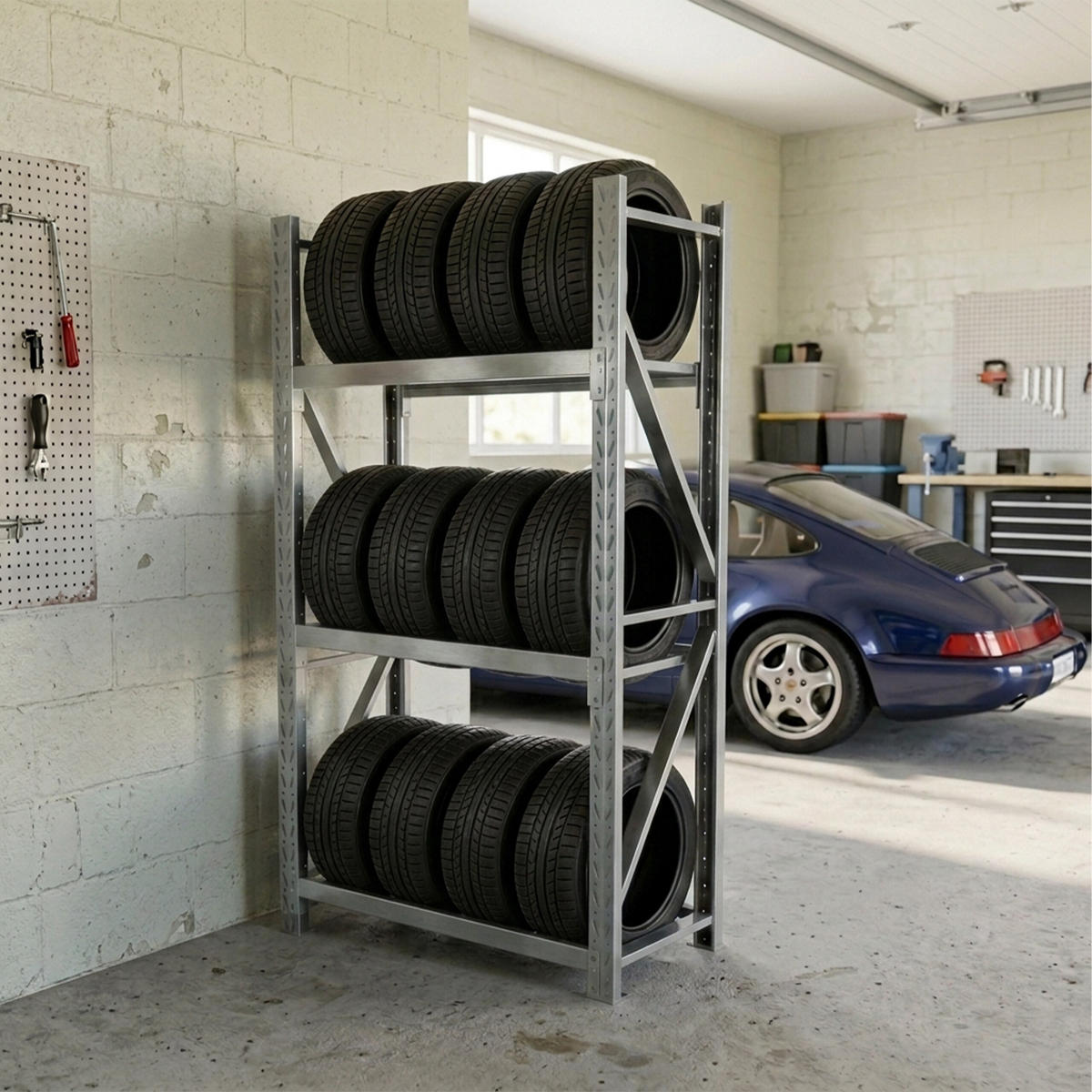 REIFENREGAL - Silberfarben, Metall (120/180/50cm) - Relaxdays