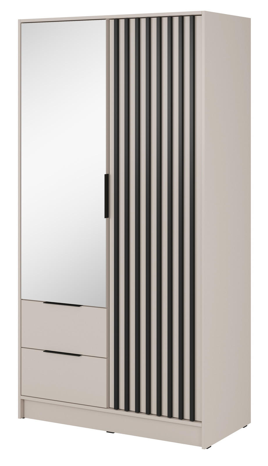 KLEIDERSCHRANK Stilo in Kaschmir, zweitürig, mit Spiegel und Lamellen an der Vorderseite - Kaschmir/Schwarz, Holzwerkstoff/Kunststoff (105/200/51cm) - Ravio