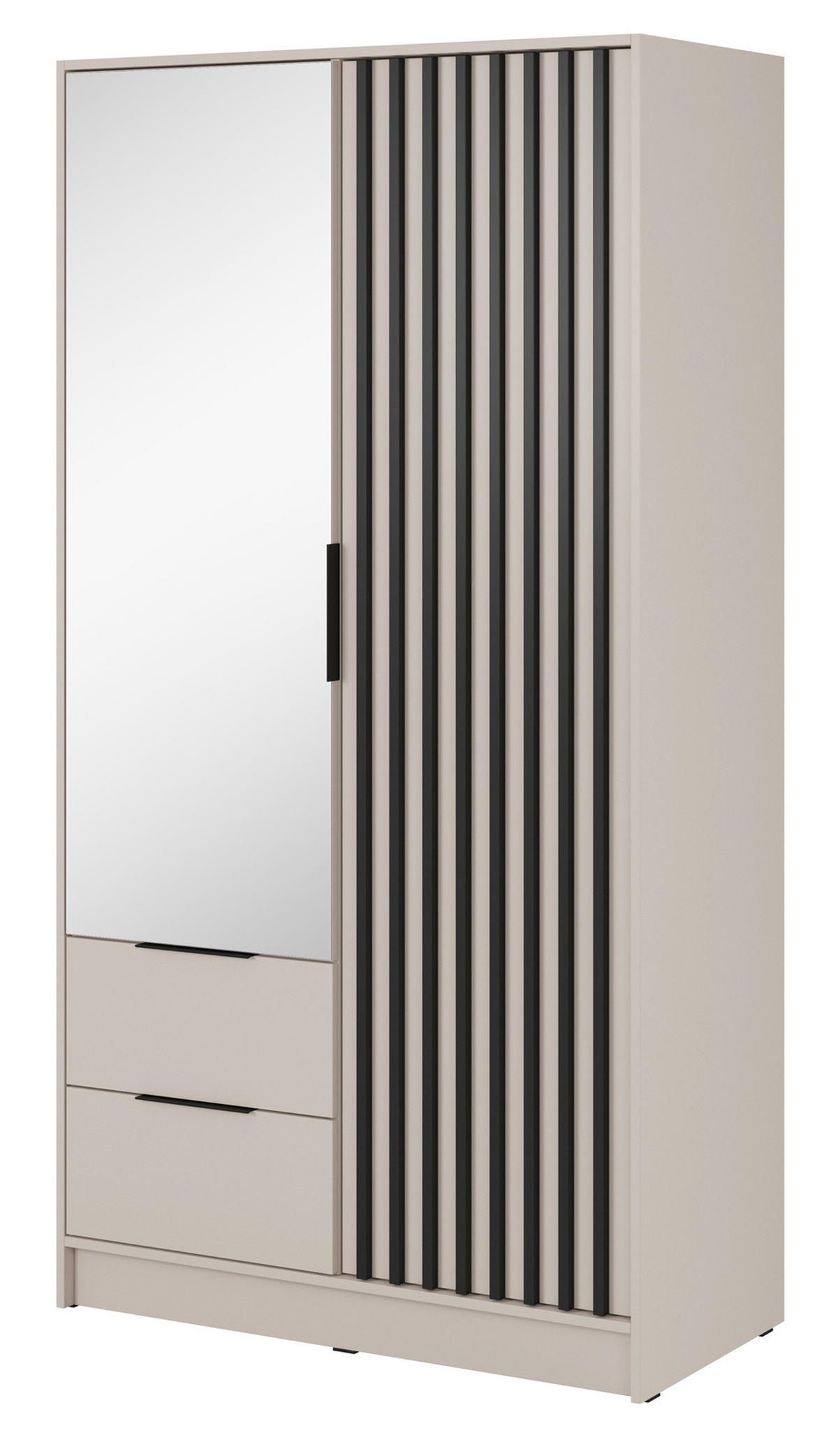 KLEIDERSCHRANK Stilo in Kaschmir, zweitürig, mit Spiegel und Lamellen an der Vorderseite - Kaschmir/Schwarz, Holzwerkstoff/Kunststoff (105/200/51cm) - Ravio